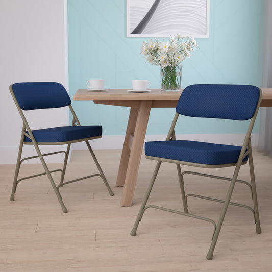 2 Pack HERCULES Series Premium Curved Triple Braced & Double Hinged Navy Fabric Metal Folding Chair Navy Fabric/Gray Frame 2-HA-MC320AF-NVY-GG