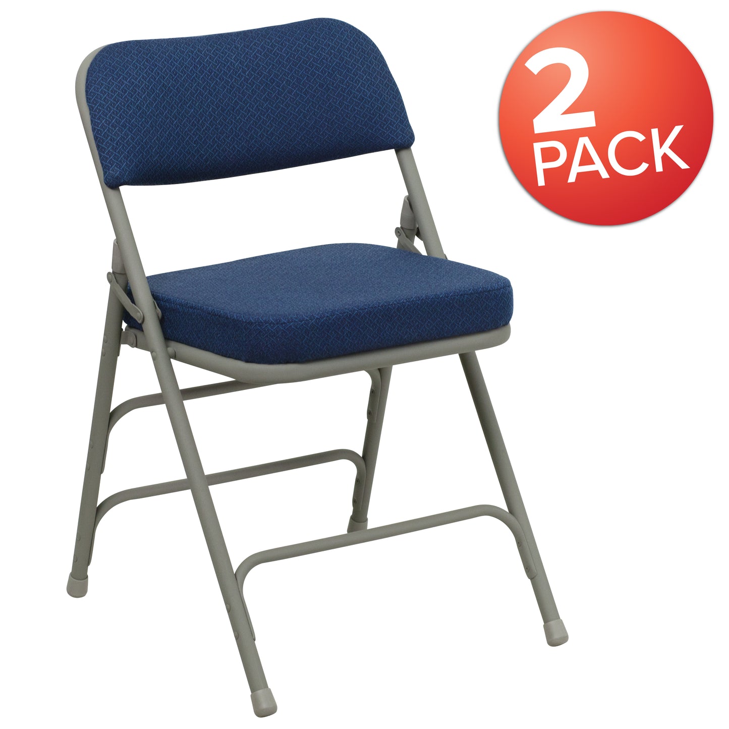 2 Pack HERCULES Series Premium Curved Triple Braced & Double Hinged Navy Fabric Metal Folding Chair Navy Fabric/Gray Frame