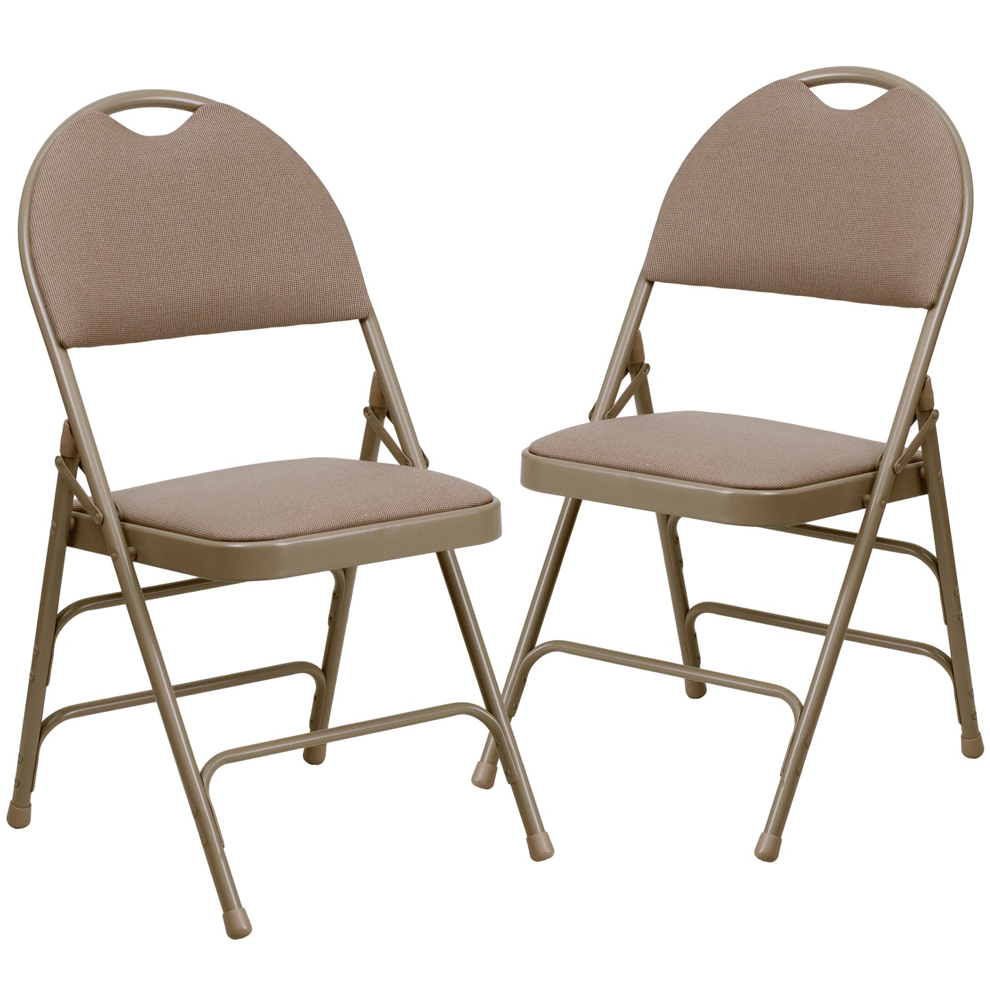 2 Pack HERCULES Series Ultra-Premium Triple Braced Beige Fabric Metal Folding Chair with Easy-Carry Handle Beige Fabric/Beige Frame