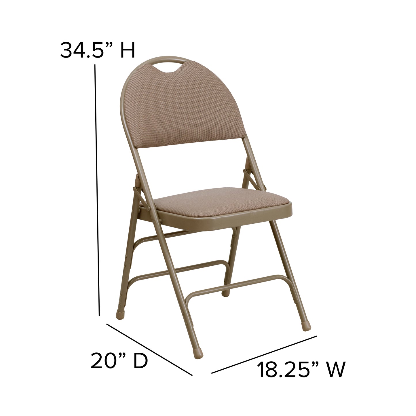 2 Pack HERCULES Series Ultra-Premium Triple Braced Beige Fabric Metal Folding Chair with Easy-Carry Handle Beige Fabric/Beige Frame
