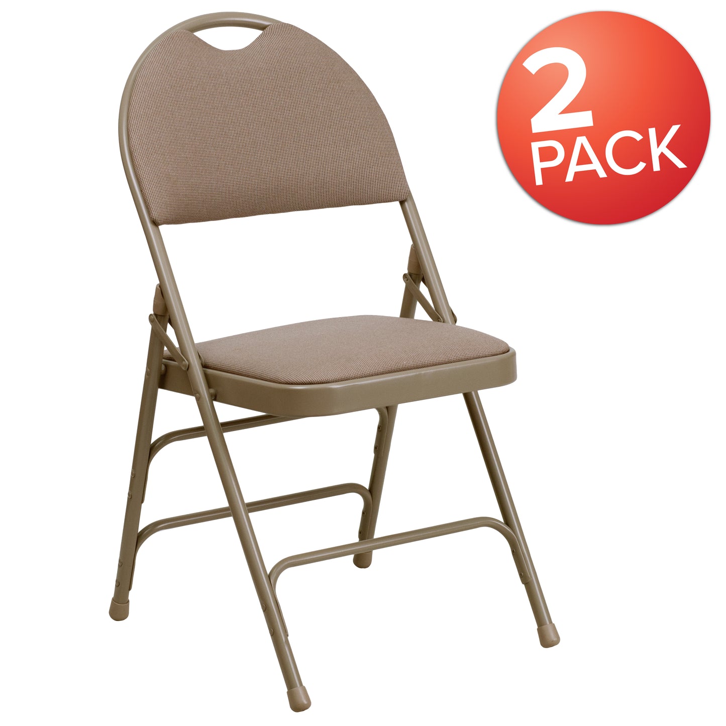 2 Pack HERCULES Series Ultra-Premium Triple Braced Beige Fabric Metal Folding Chair with Easy-Carry Handle Beige Fabric/Beige Frame