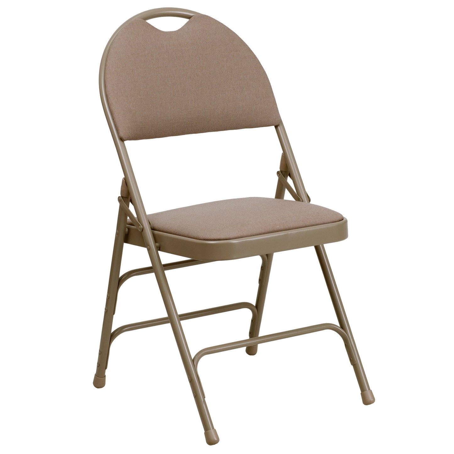 2 Pack HERCULES Series Ultra-Premium Triple Braced Beige Fabric Metal Folding Chair with Easy-Carry Handle Beige Fabric/Beige Frame