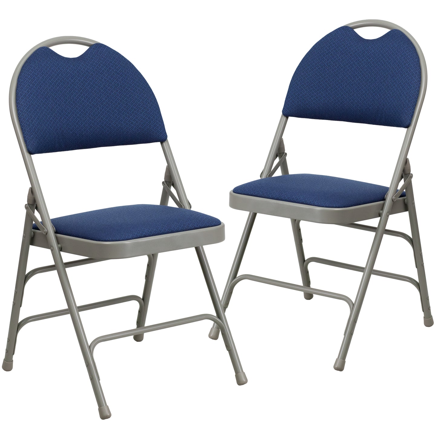 2 Pack HERCULES Series Ultra-Premium Triple Braced Navy Fabric Metal Folding Chair with Easy-Carry Handle Navy Fabric/Gray Frame