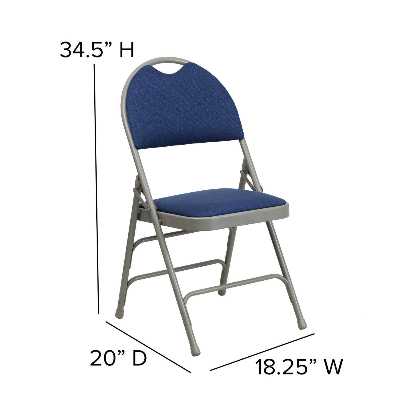 2 Pack HERCULES Series Ultra-Premium Triple Braced Navy Fabric Metal Folding Chair with Easy-Carry Handle Navy Fabric/Gray Frame