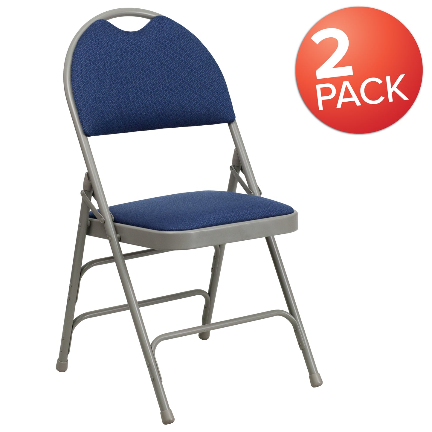 2 Pack HERCULES Series Ultra-Premium Triple Braced Navy Fabric Metal Folding Chair with Easy-Carry Handle Navy Fabric/Gray Frame