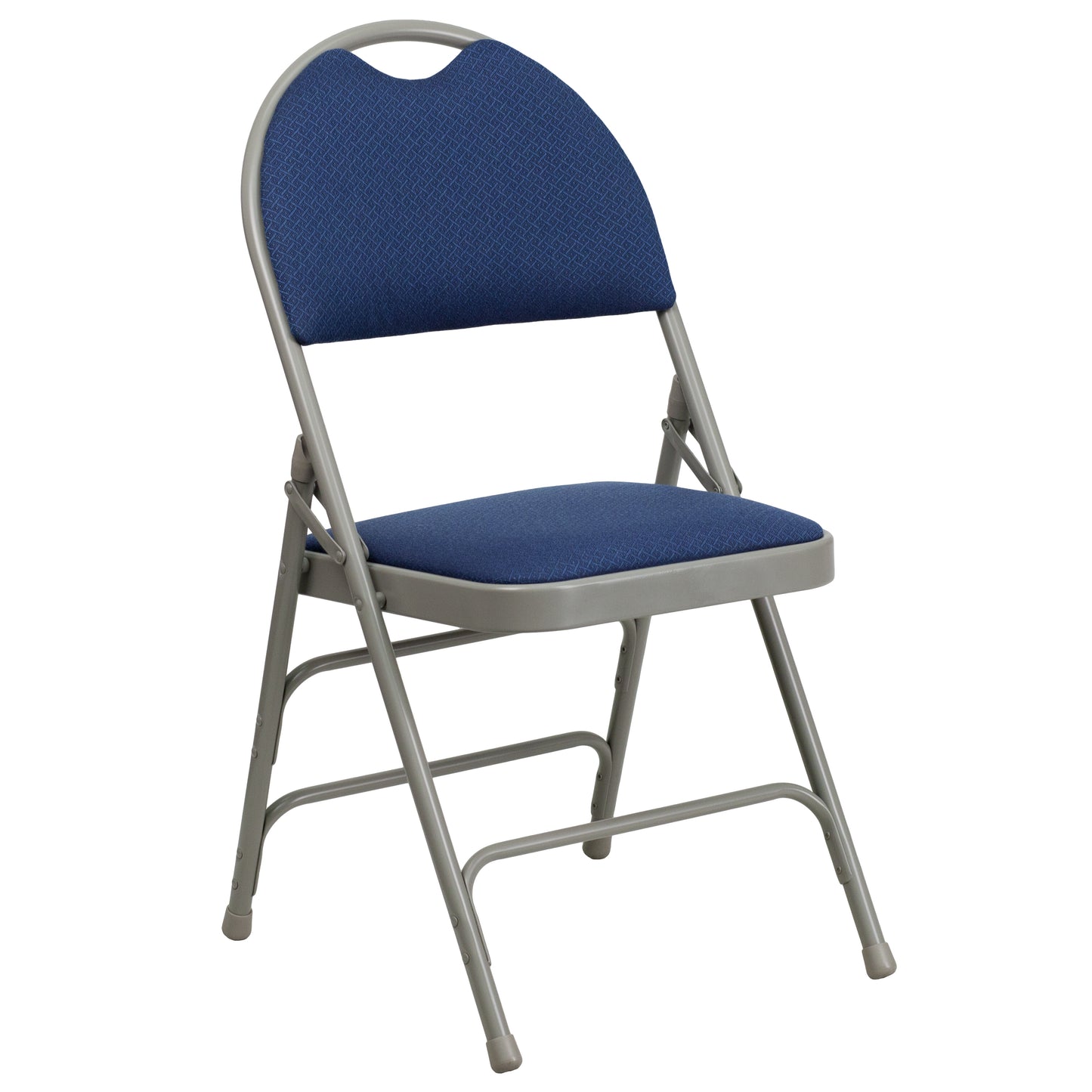 2 Pack HERCULES Series Ultra-Premium Triple Braced Navy Fabric Metal Folding Chair with Easy-Carry Handle Navy Fabric/Gray Frame