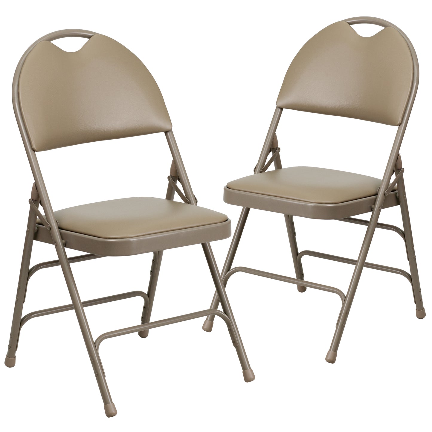 2 Pack HERCULES Series Ultra-Premium Triple Braced Beige Vinyl Metal Folding Chair with Easy-Carry Handle Beige Vinyl/Beige Frame