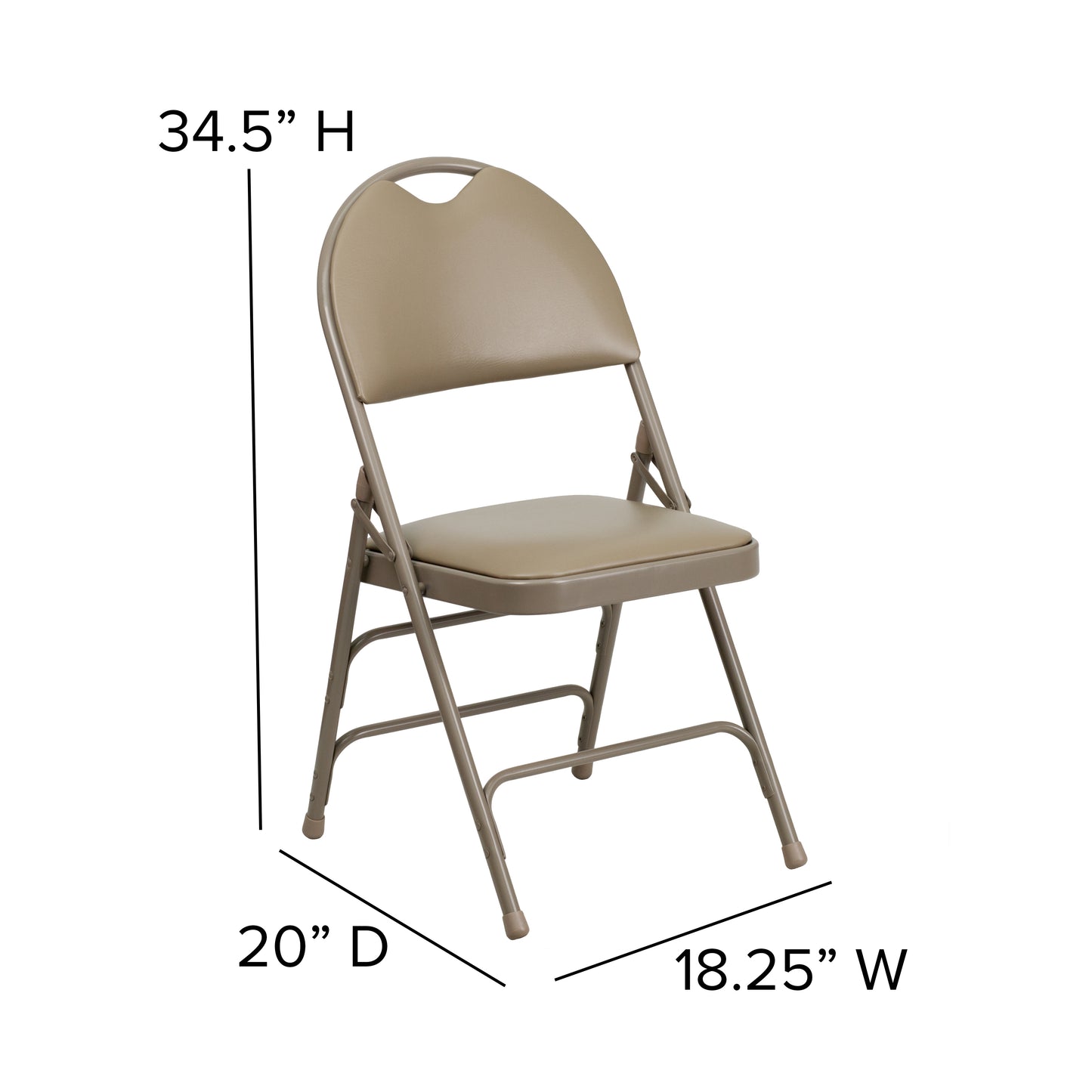 2 Pack HERCULES Series Ultra-Premium Triple Braced Beige Vinyl Metal Folding Chair with Easy-Carry Handle Beige Vinyl/Beige Frame