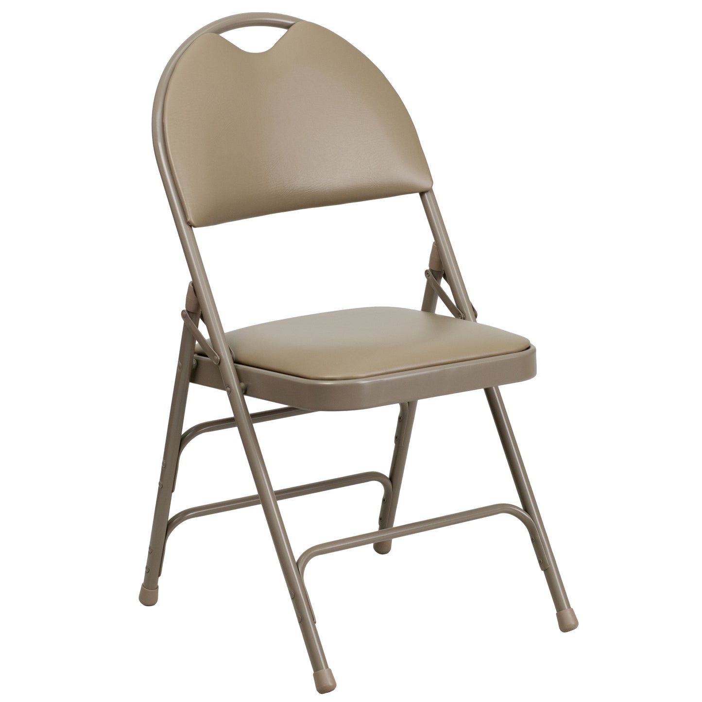 2 Pack HERCULES Series Ultra-Premium Triple Braced Beige Vinyl Metal Folding Chair with Easy-Carry Handle Beige Vinyl/Beige Frame
