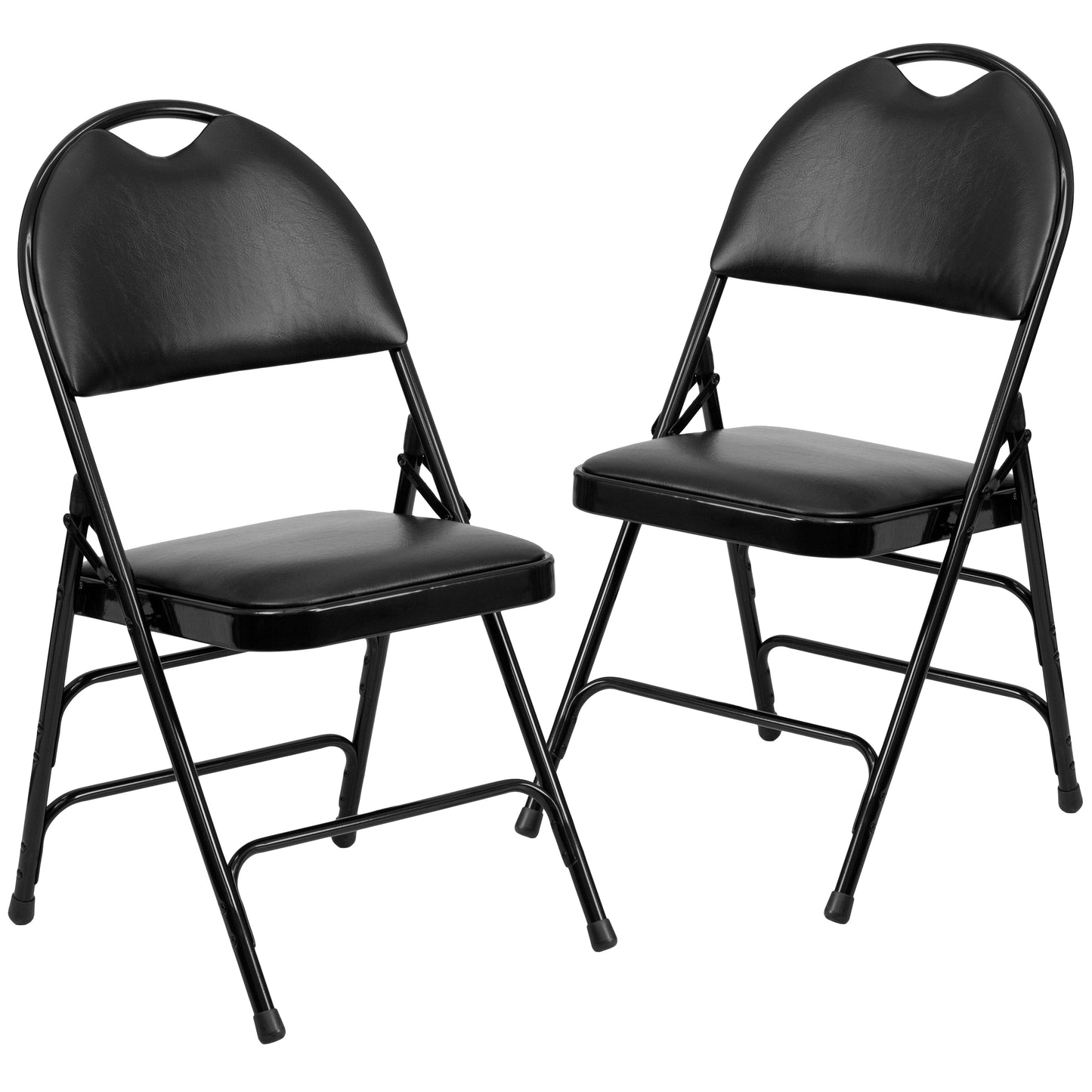 2 Pack HERCULES Series Ultra-Premium Triple Braced Black Vinyl Metal Folding Chair with Easy-Carry Handle Black Vinyl/Black Frame