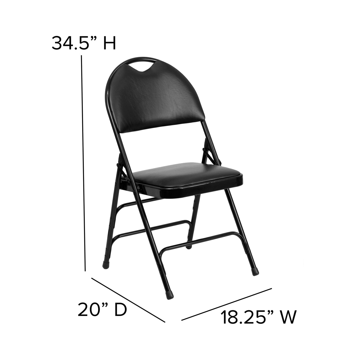 2 Pack HERCULES Series Ultra-Premium Triple Braced Black Vinyl Metal Folding Chair with Easy-Carry Handle Black Vinyl/Black Frame