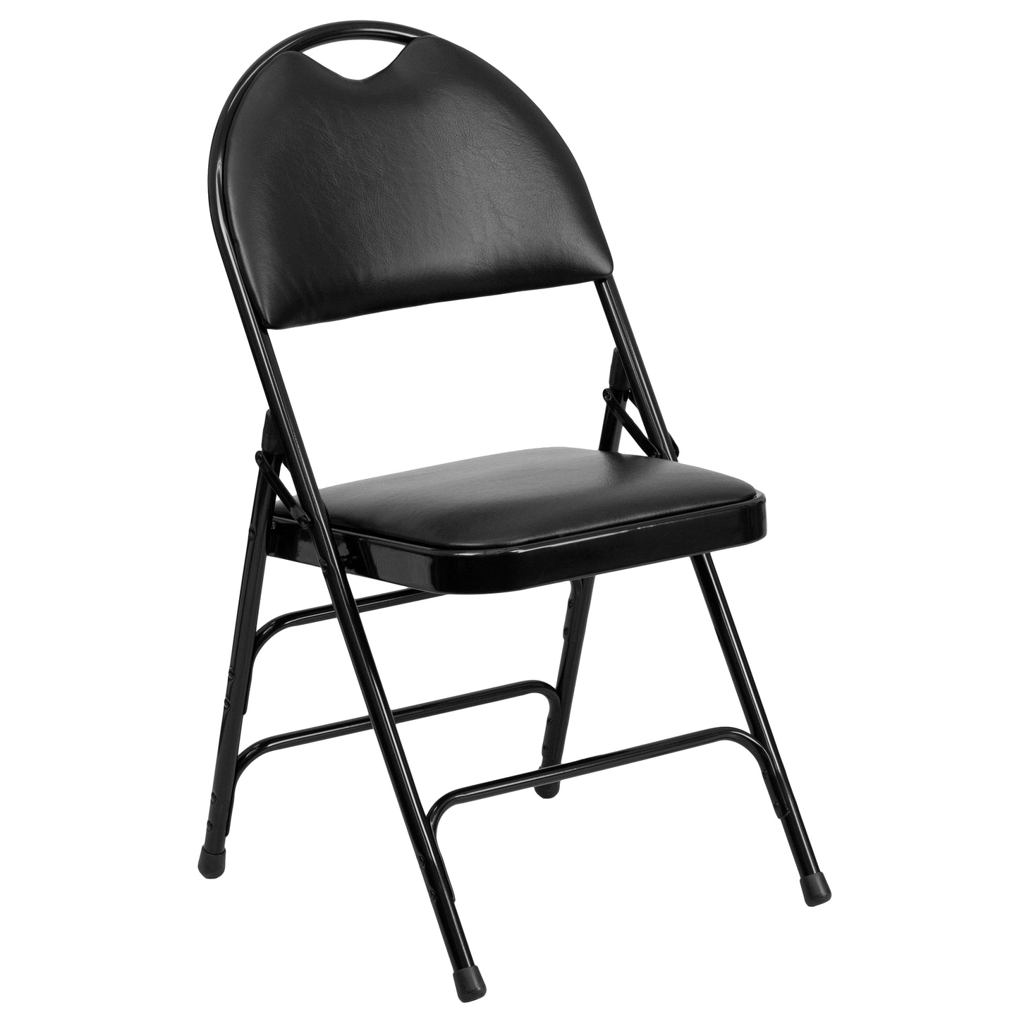 2 Pack HERCULES Series Ultra-Premium Triple Braced Black Vinyl Metal Folding Chair with Easy-Carry Handle Black Vinyl/Black Frame