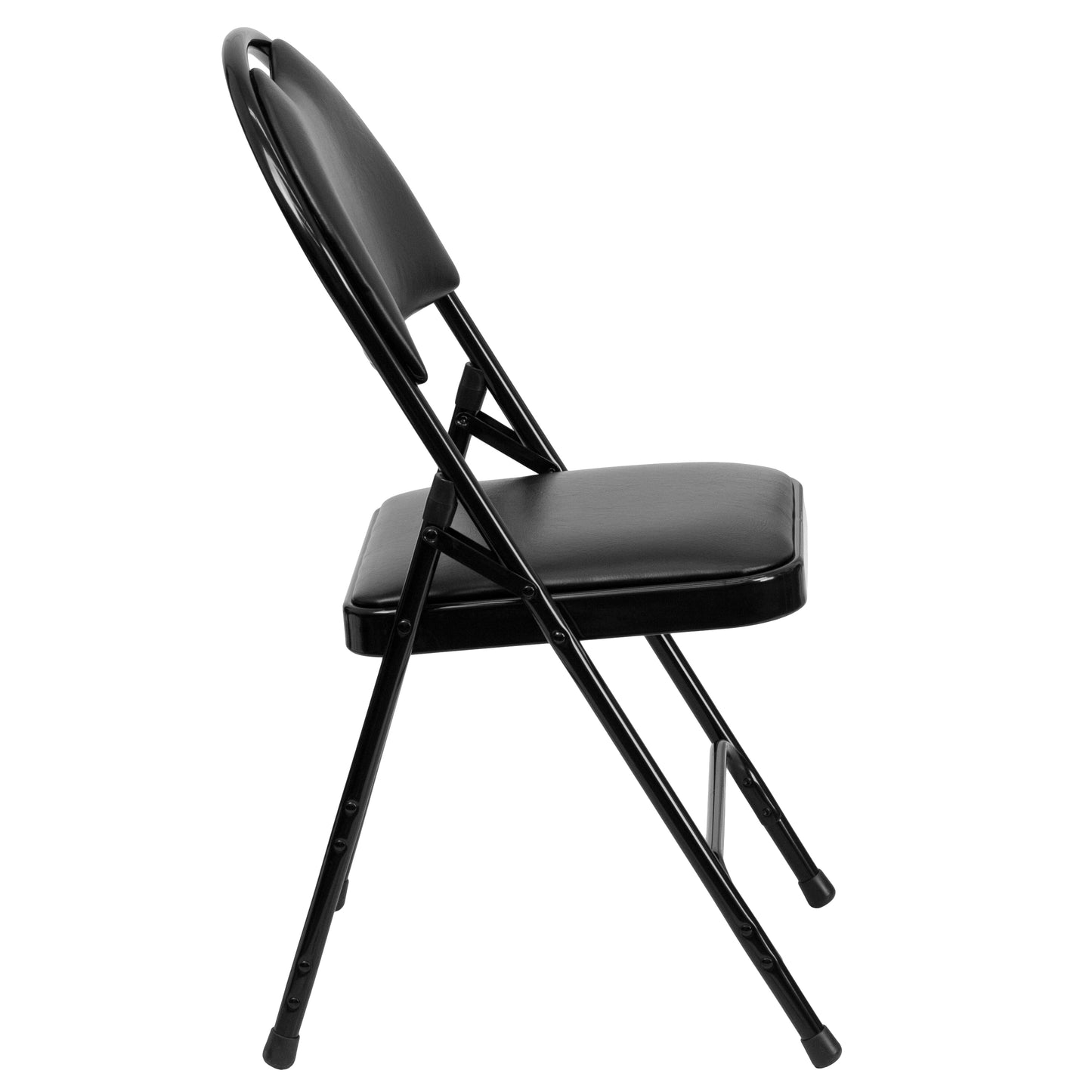 2 Pack HERCULES Series Ultra-Premium Triple Braced Black Vinyl Metal Folding Chair with Easy-Carry Handle Black Vinyl/Black Frame