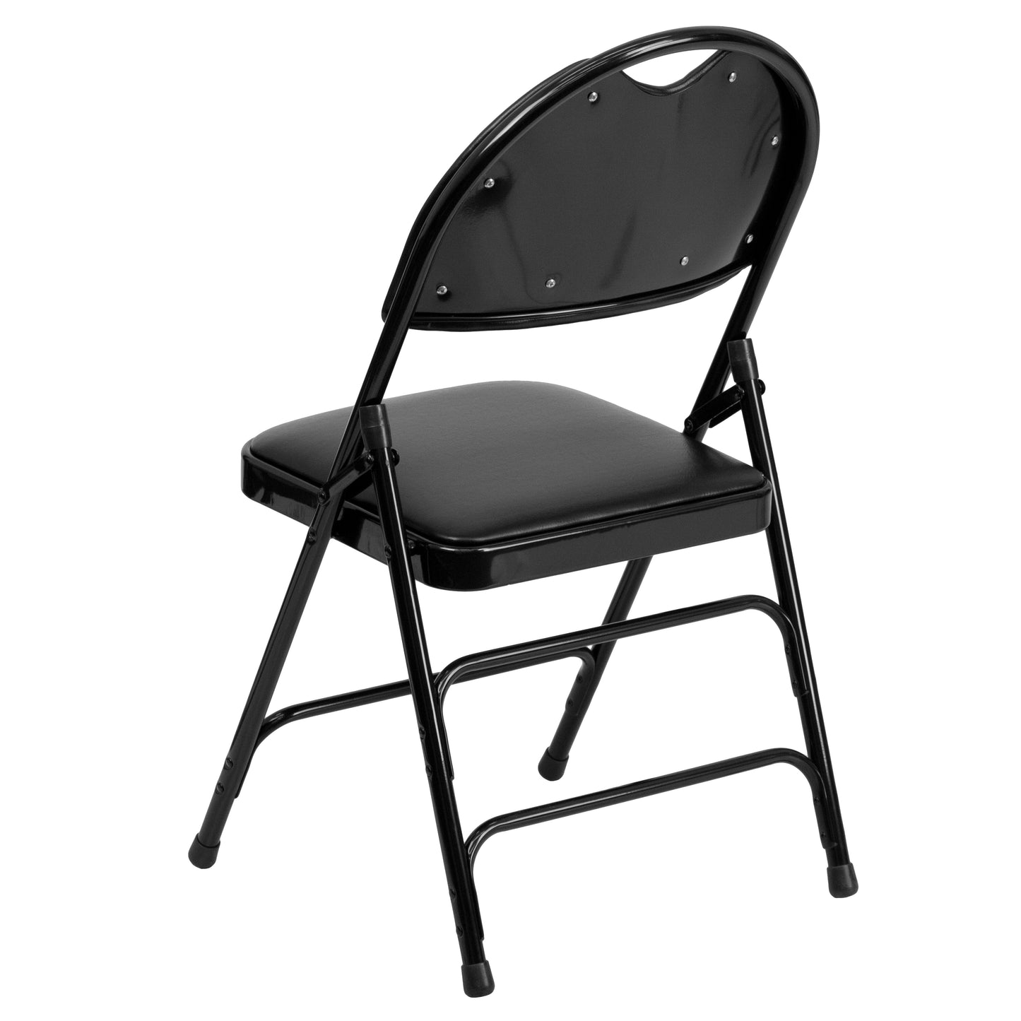 2 Pack HERCULES Series Ultra-Premium Triple Braced Black Vinyl Metal Folding Chair with Easy-Carry Handle Black Vinyl/Black Frame