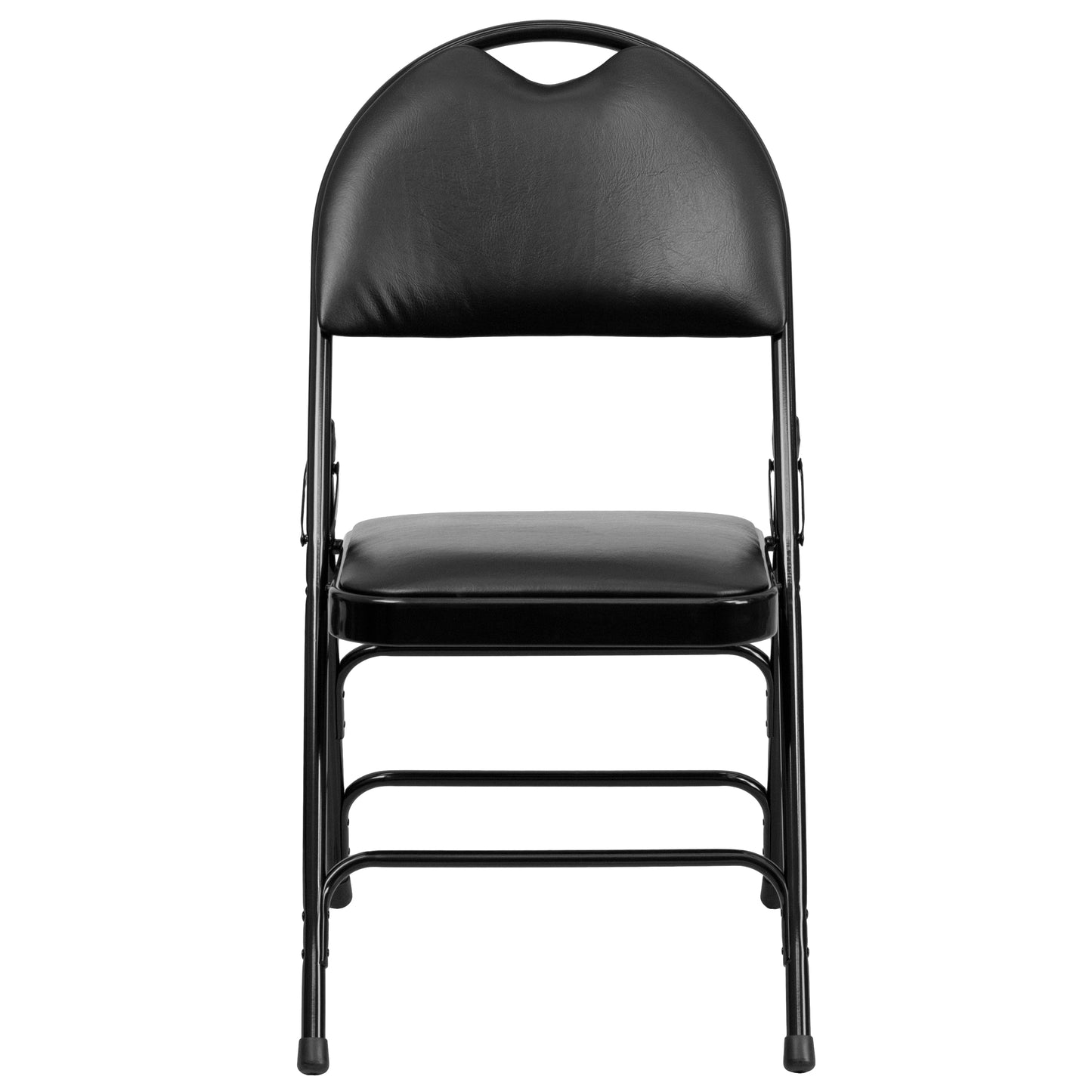 2 Pack HERCULES Series Ultra-Premium Triple Braced Black Vinyl Metal Folding Chair with Easy-Carry Handle Black Vinyl/Black Frame