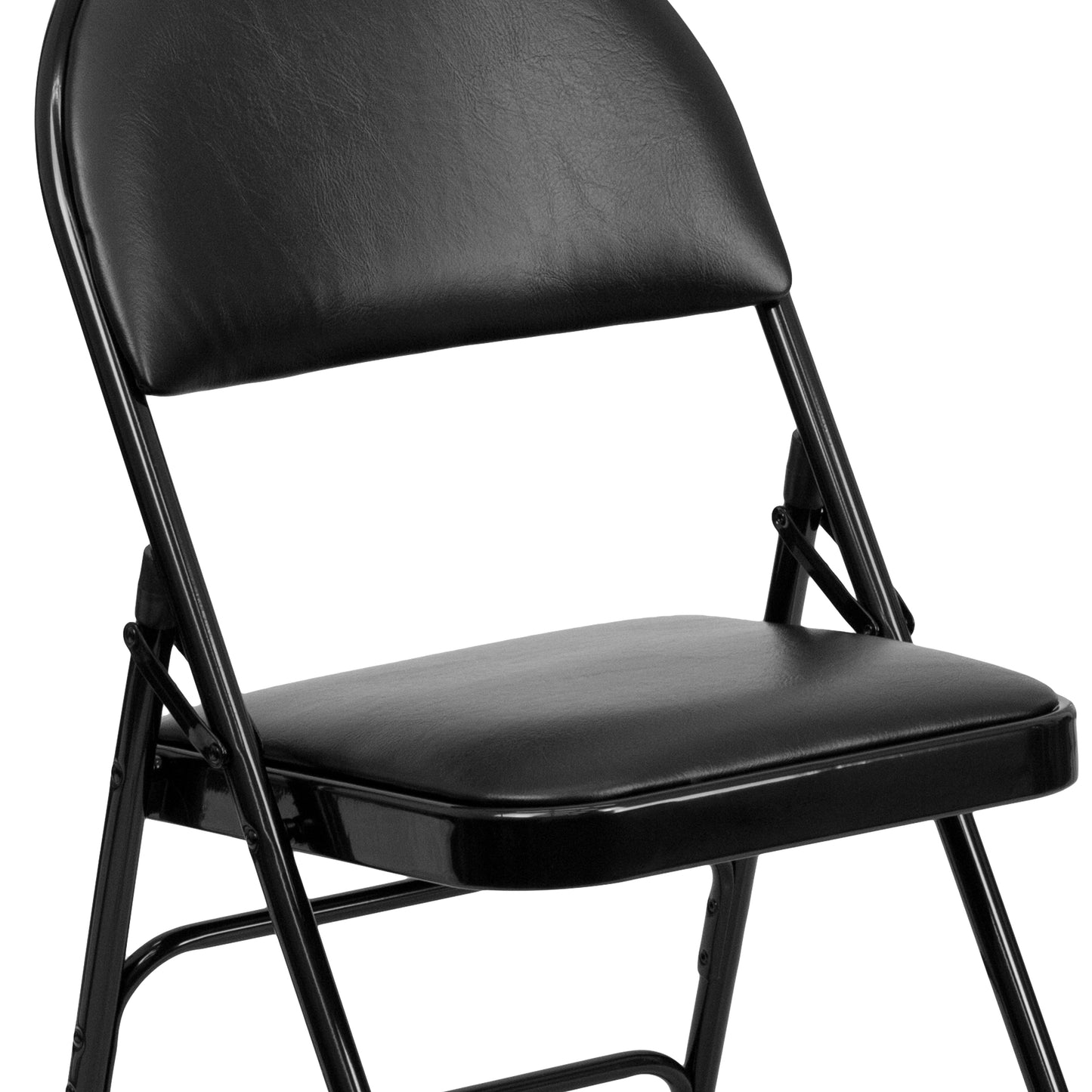 2 Pack HERCULES Series Ultra-Premium Triple Braced Black Vinyl Metal Folding Chair with Easy-Carry Handle Black Vinyl/Black Frame