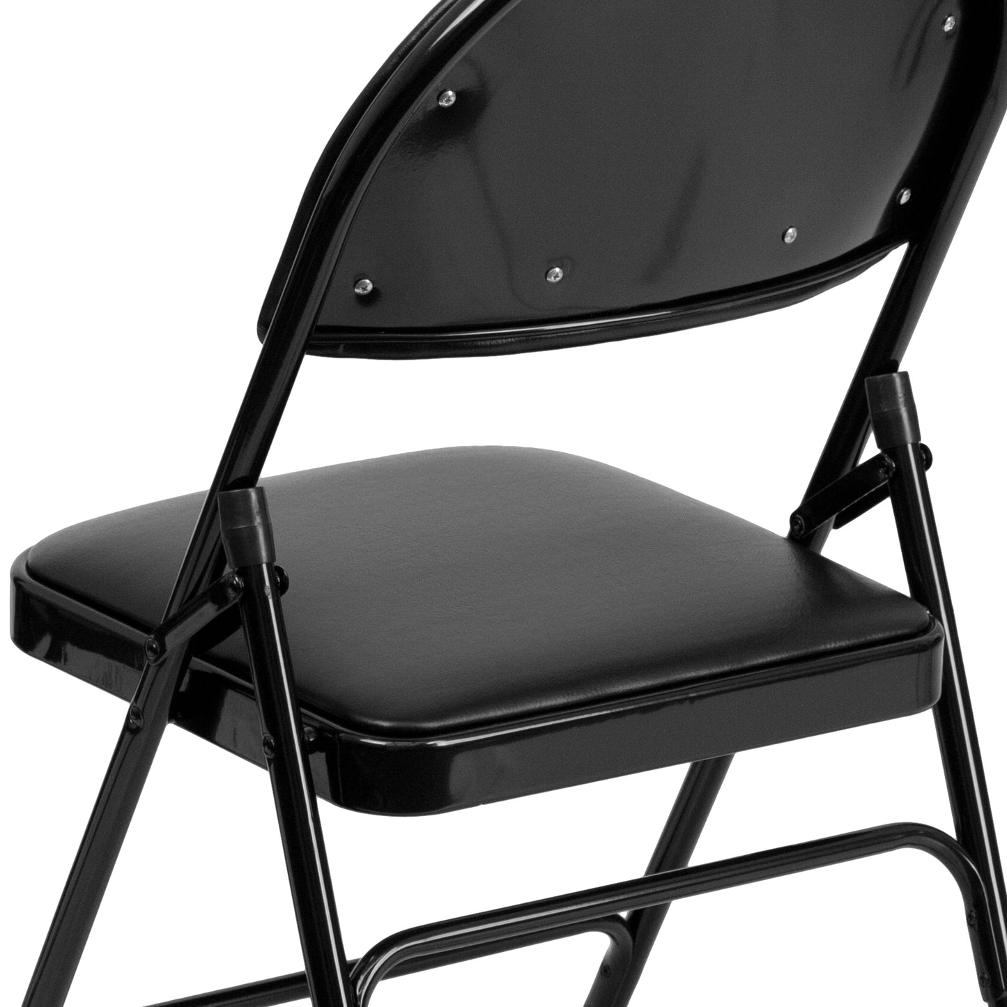 2 Pack HERCULES Series Ultra-Premium Triple Braced Black Vinyl Metal Folding Chair with Easy-Carry Handle Black Vinyl/Black Frame