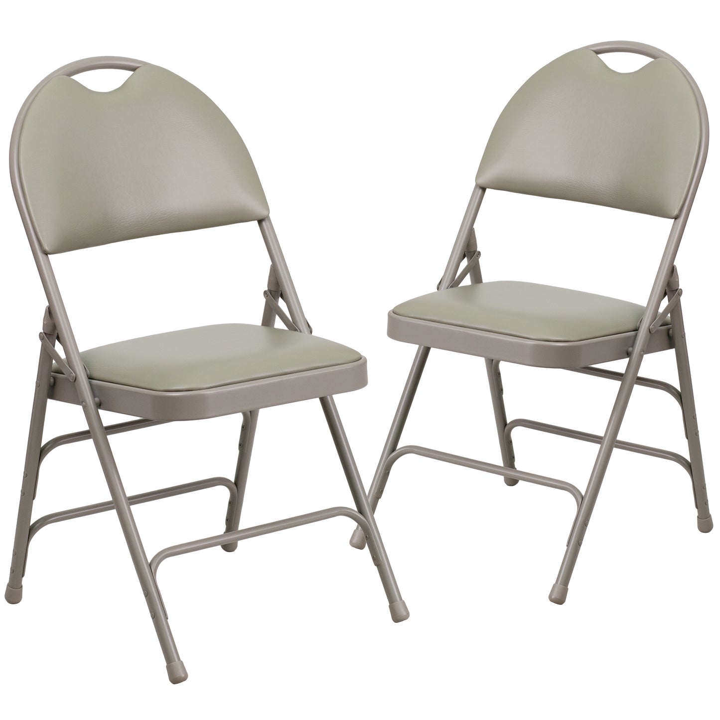 2 Pack HERCULES Series Ultra-Premium Triple Braced Gray Vinyl Metal Folding Chair with Easy-Carry Handle Gray Vinyl/Gray Frame