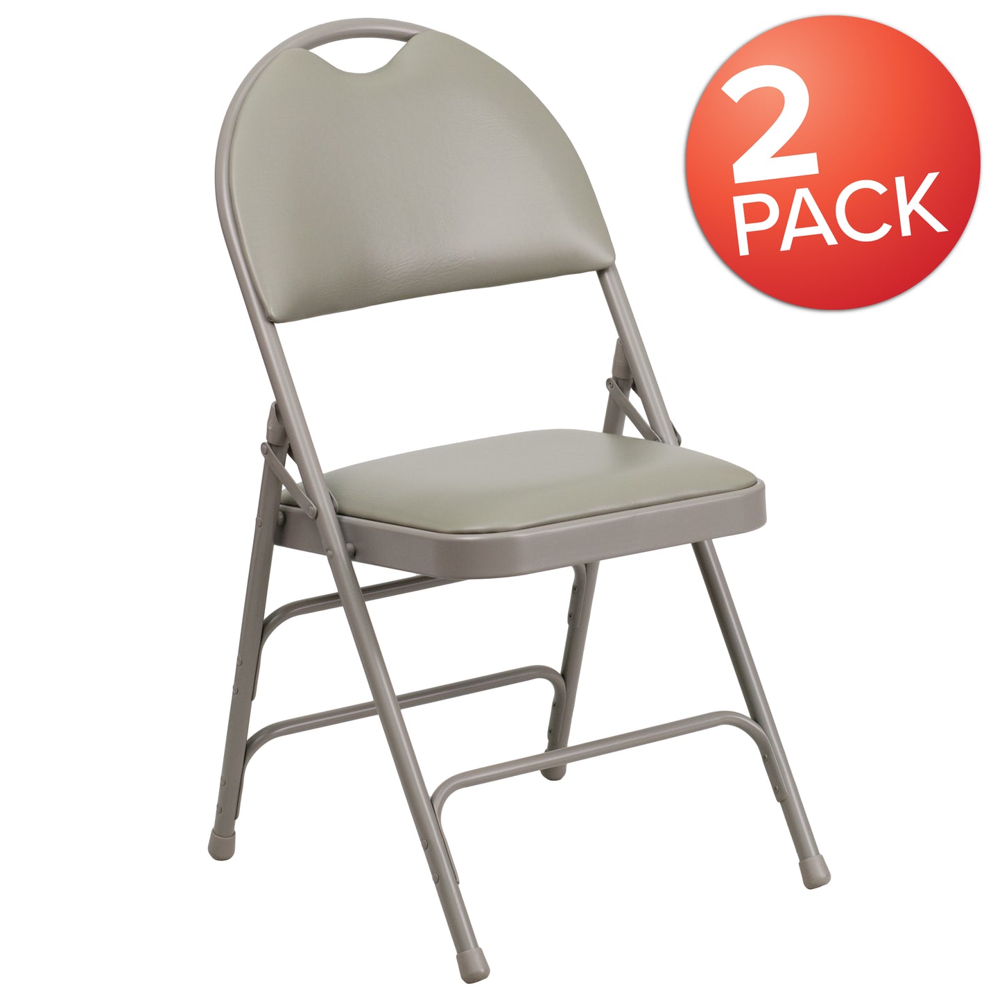 2 Pack HERCULES Series Ultra-Premium Triple Braced Gray Vinyl Metal Folding Chair with Easy-Carry Handle Gray Vinyl/Gray Frame