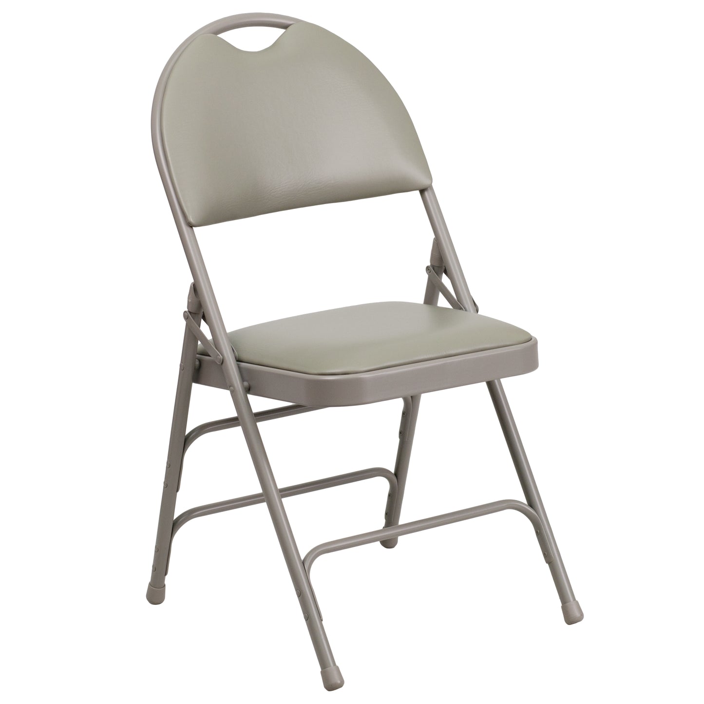 2 Pack HERCULES Series Ultra-Premium Triple Braced Gray Vinyl Metal Folding Chair with Easy-Carry Handle Gray Vinyl/Gray Frame