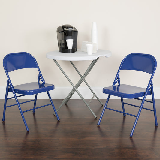 2 Pack HERCULES COLORBURST Series Cobalt Blue Triple Braced & Double Hinged Metal Folding Chair Cobalt Blue 2-HF3-BLUE-GG