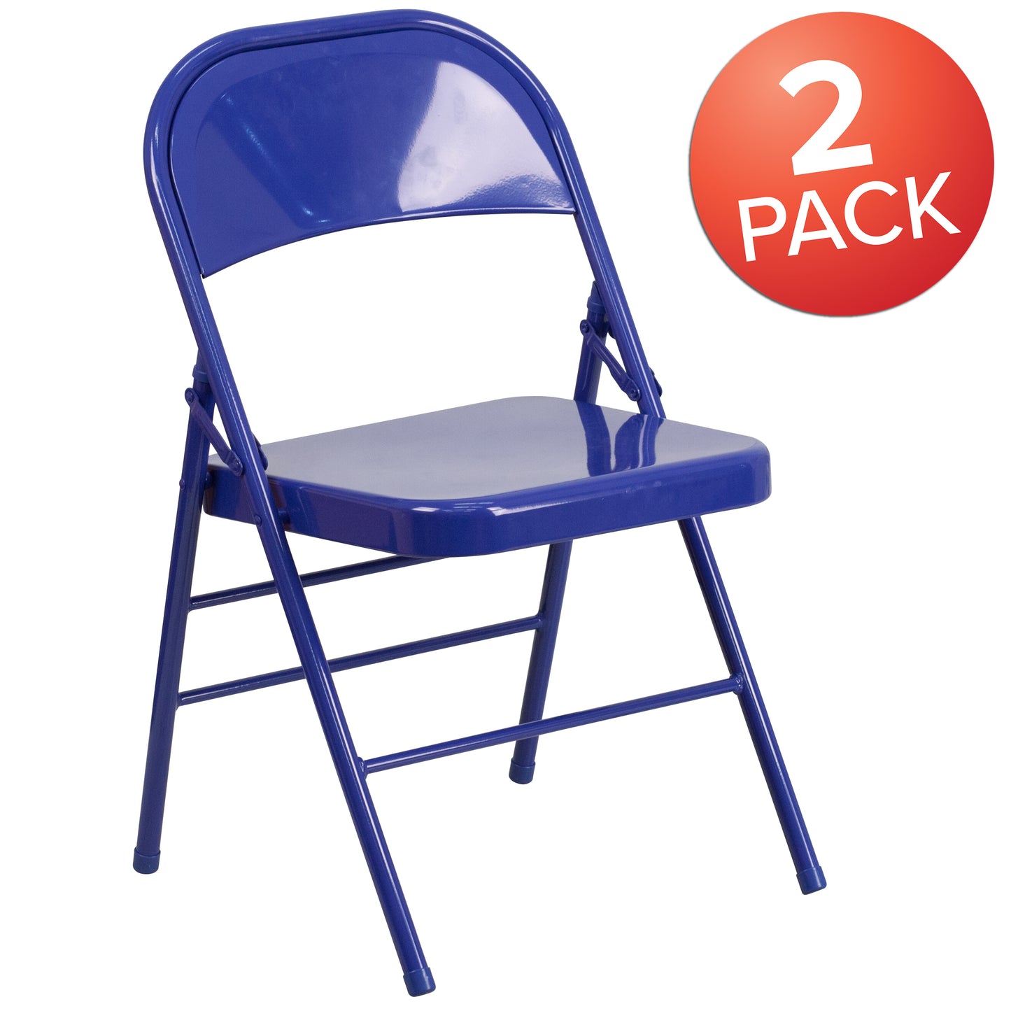 2 Pack HERCULES COLORBURST Series Cobalt Blue Triple Braced & Double Hinged Metal Folding Chair Cobalt Blue 2-HF3-BLUE-GG