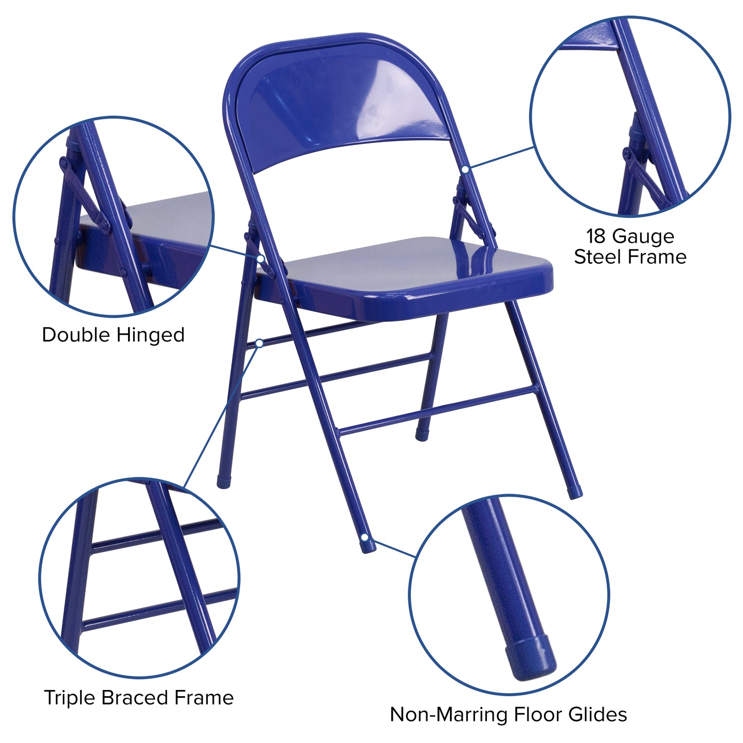 2 Pack HERCULES COLORBURST Series Cobalt Blue Triple Braced & Double Hinged Metal Folding Chair Cobalt Blue 2-HF3-BLUE-GG