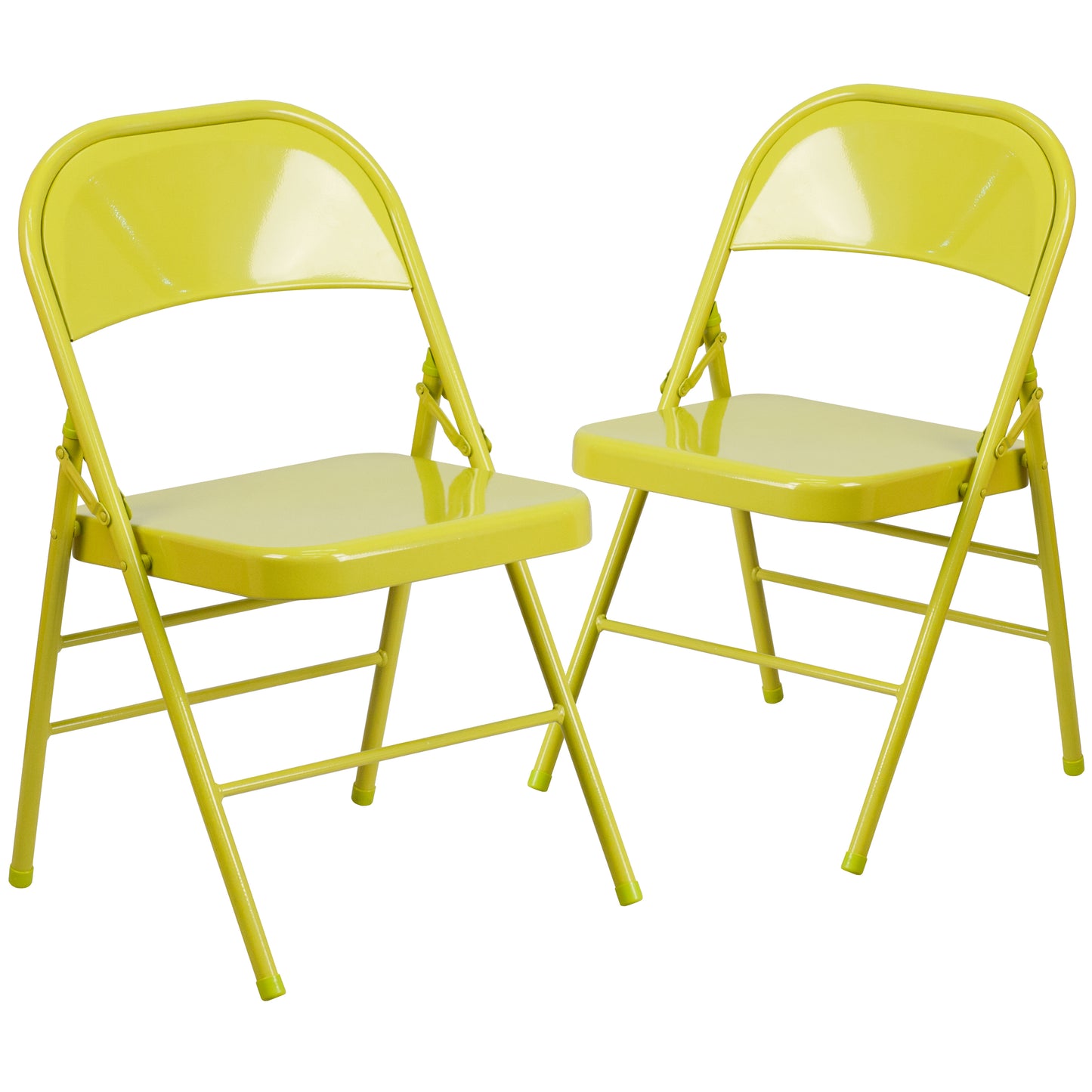 2 Pack HERCULES COLORBURST Series Twisted Citron Triple Braced & Double Hinged Metal Folding Chair Twisted Citron 2-HF3-CITRON-GG
