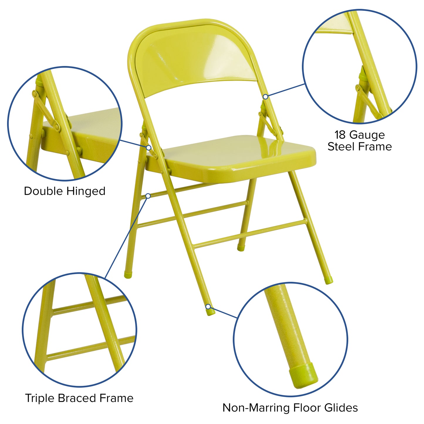 2 Pack HERCULES COLORBURST Series Twisted Citron Triple Braced & Double Hinged Metal Folding Chair Twisted Citron 2-HF3-CITRON-GG
