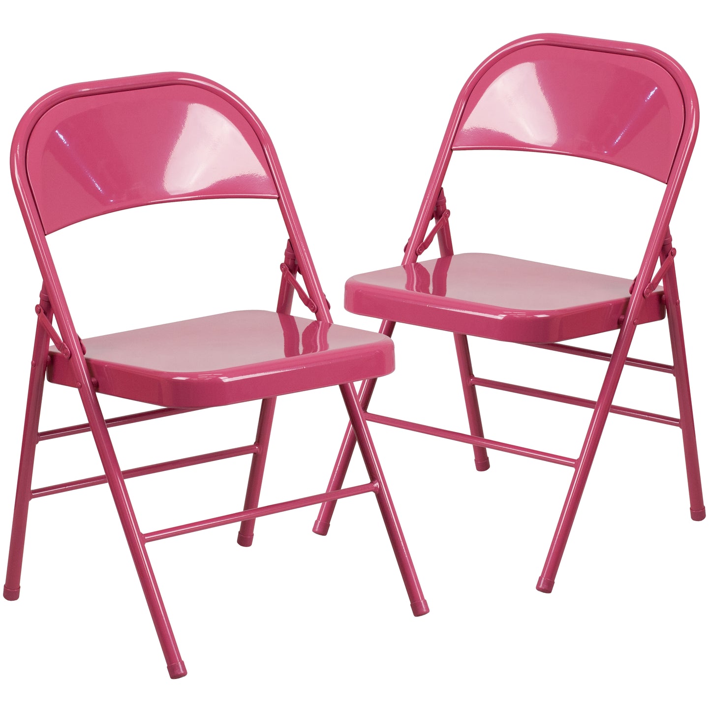 2 Pack HERCULES COLORBURST Series Shockingly Fuchsia Triple Braced & Double Hinged Metal Folding Chair Shockingly Fuchsia 2-HF3-FUCHSIA-GG