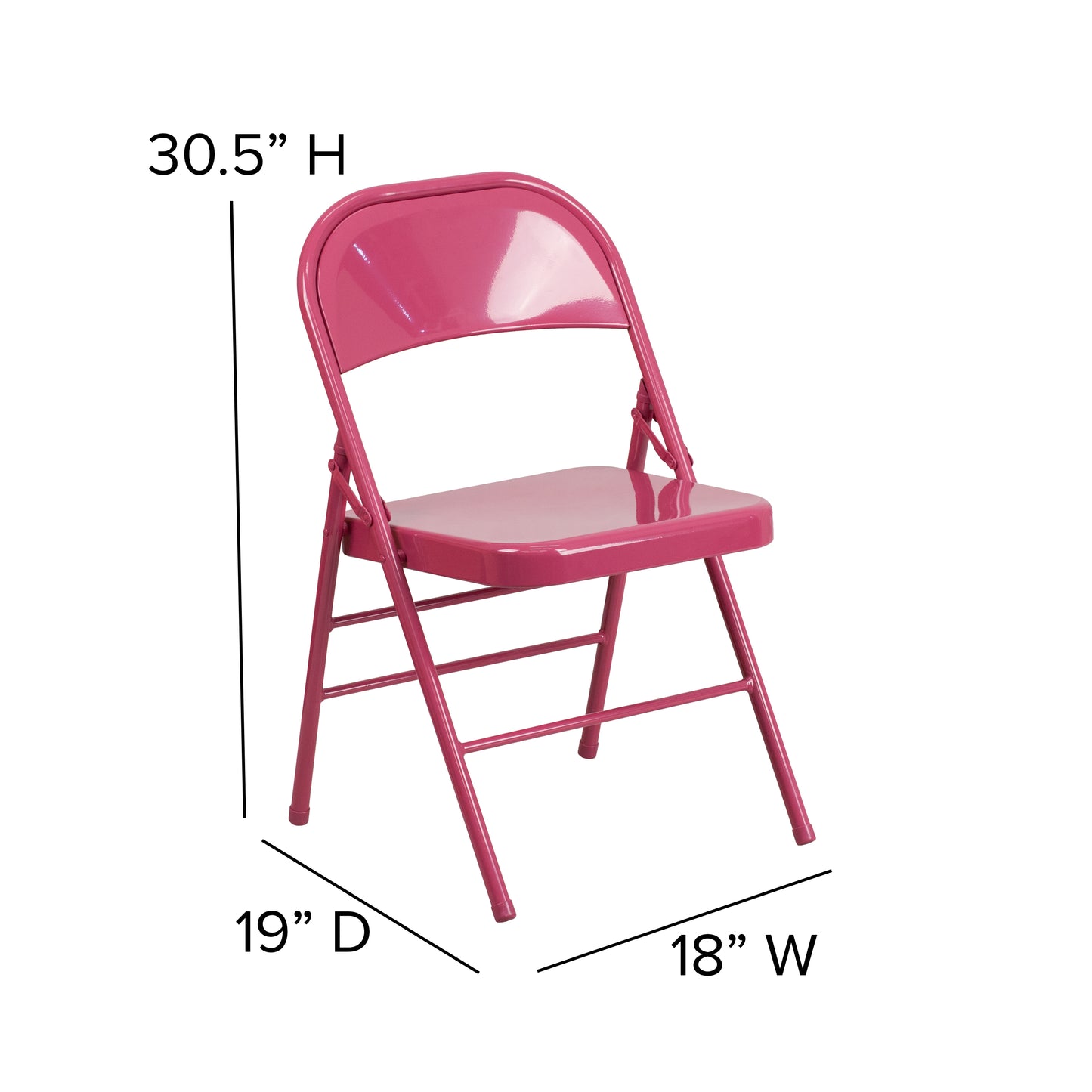 2 Pack HERCULES COLORBURST Series Shockingly Fuchsia Triple Braced & Double Hinged Metal Folding Chair Shockingly Fuchsia 2-HF3-FUCHSIA-GG