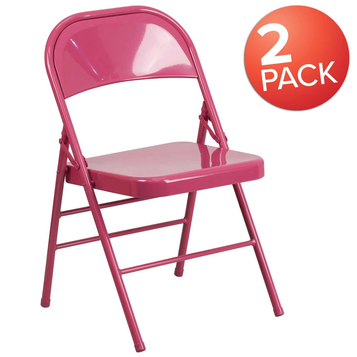 2 Pack HERCULES COLORBURST Series Shockingly Fuchsia Triple Braced & Double Hinged Metal Folding Chair Shockingly Fuchsia 2-HF3-FUCHSIA-GG