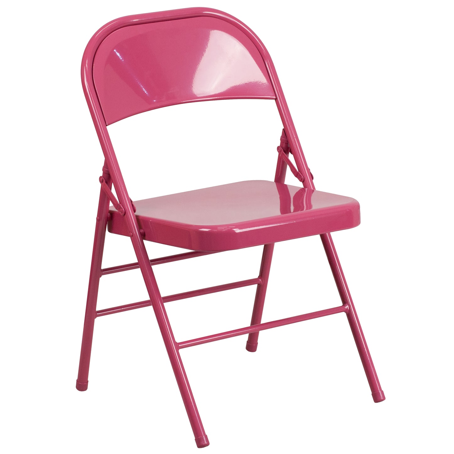 2 Pack HERCULES COLORBURST Series Shockingly Fuchsia Triple Braced & Double Hinged Metal Folding Chair Shockingly Fuchsia 2-HF3-FUCHSIA-GG