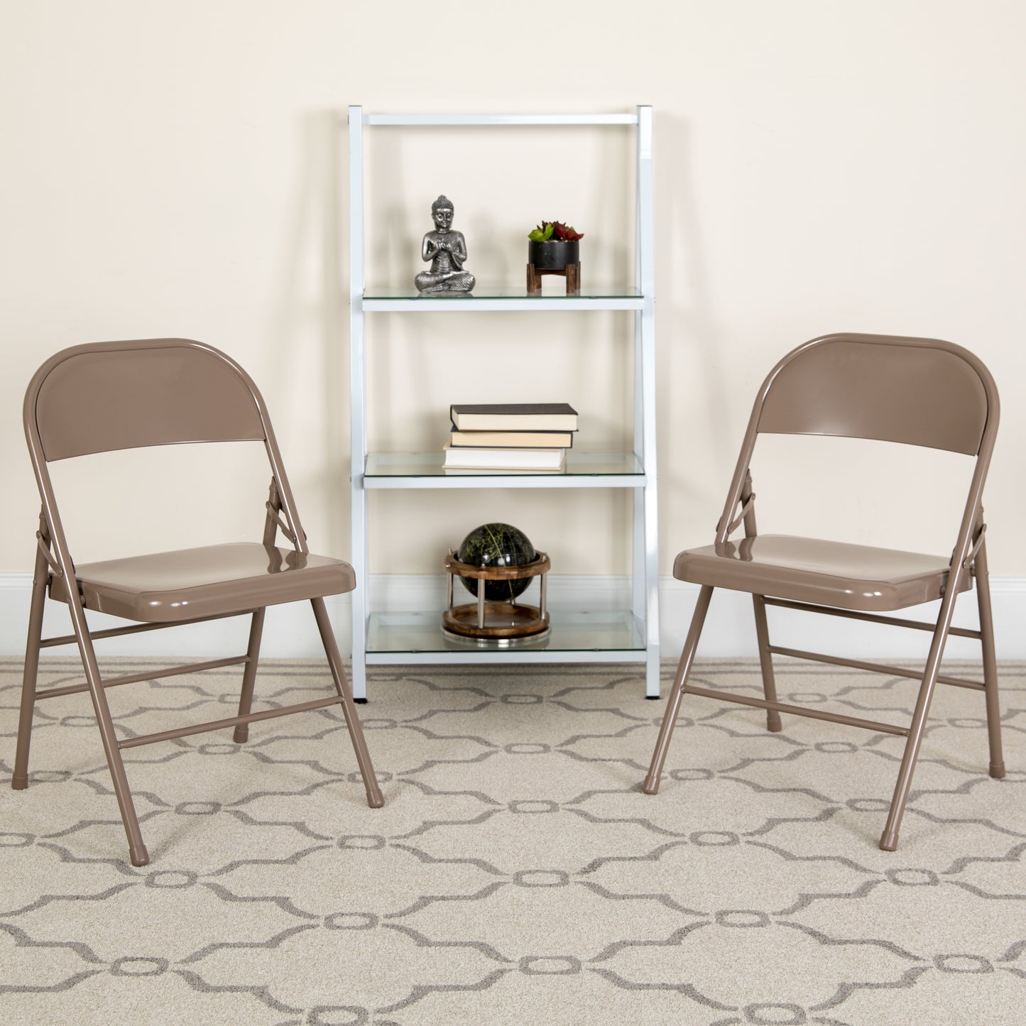2 Pack HERCULES Series Triple Braced & Double Hinged Beige Metal Folding Chair Beige