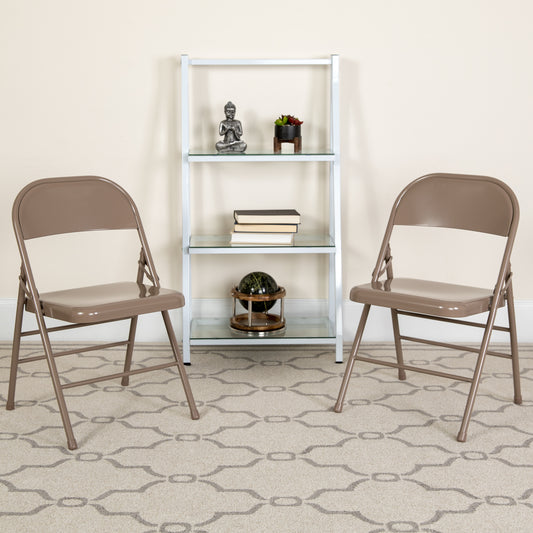2 Pack HERCULES Series Triple Braced & Double Hinged Beige Metal Folding Chair Beige 2-HF3-MC-309AS-BGE-GG