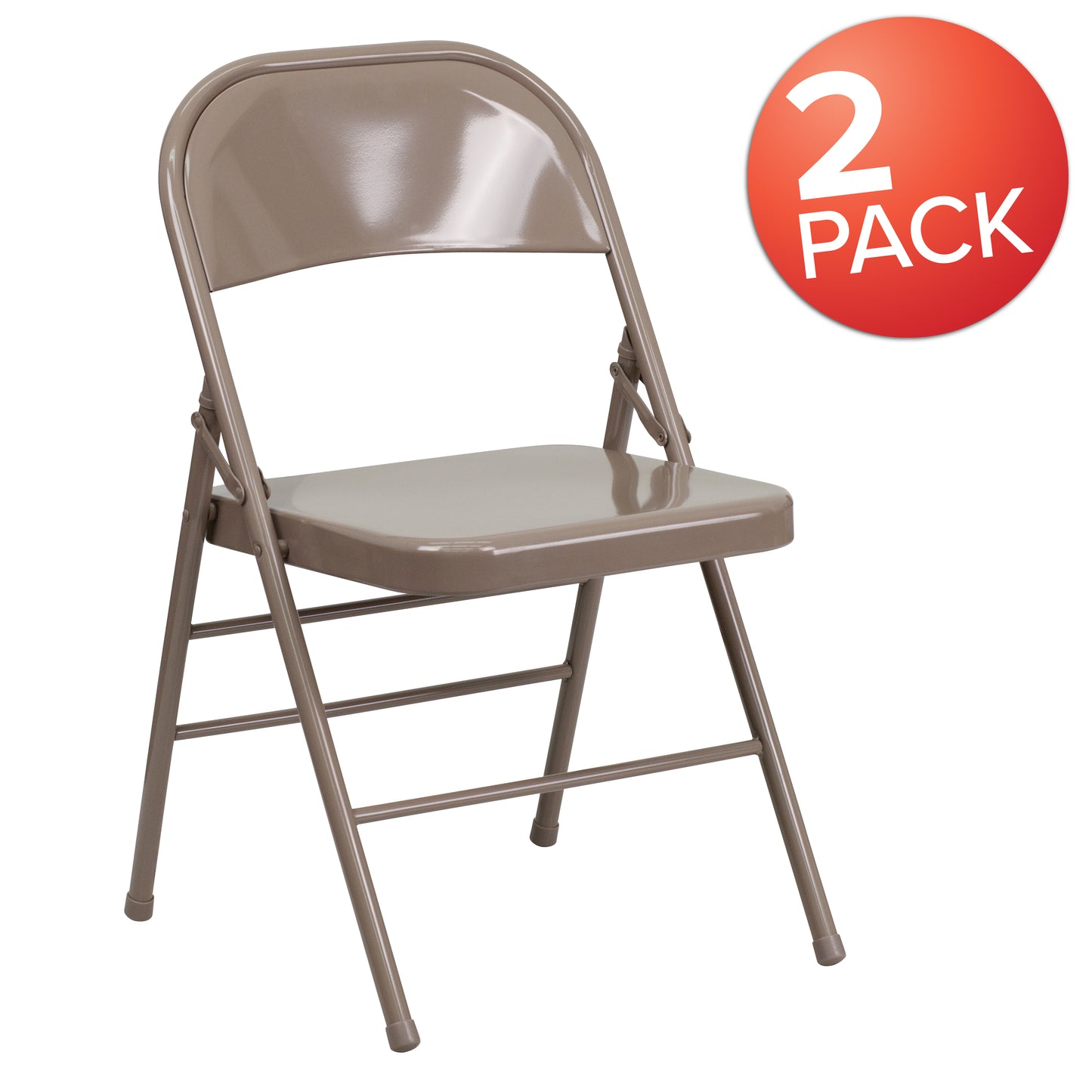 2 Pack HERCULES Series Triple Braced & Double Hinged Beige Metal Folding Chair Beige