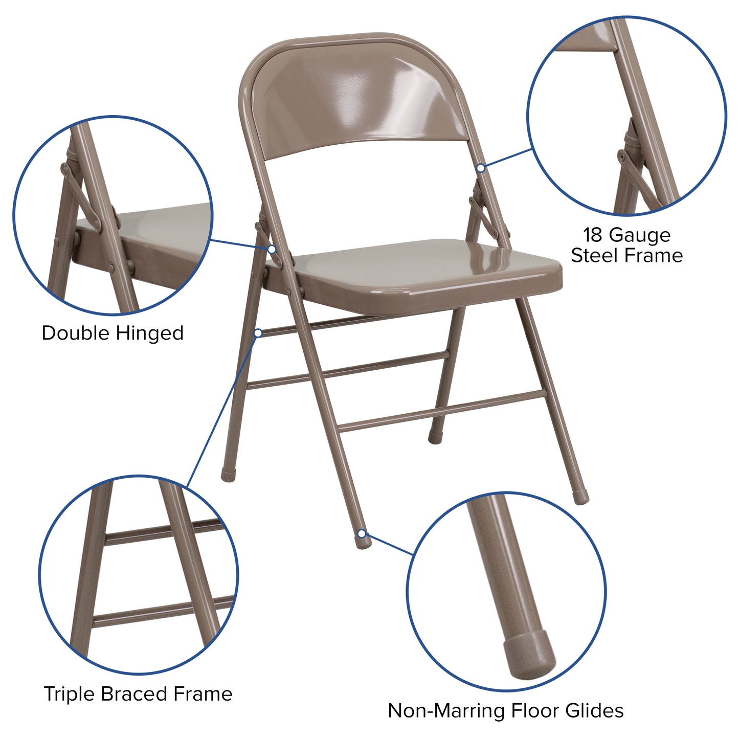 2 Pack HERCULES Series Triple Braced & Double Hinged Beige Metal Folding Chair Beige