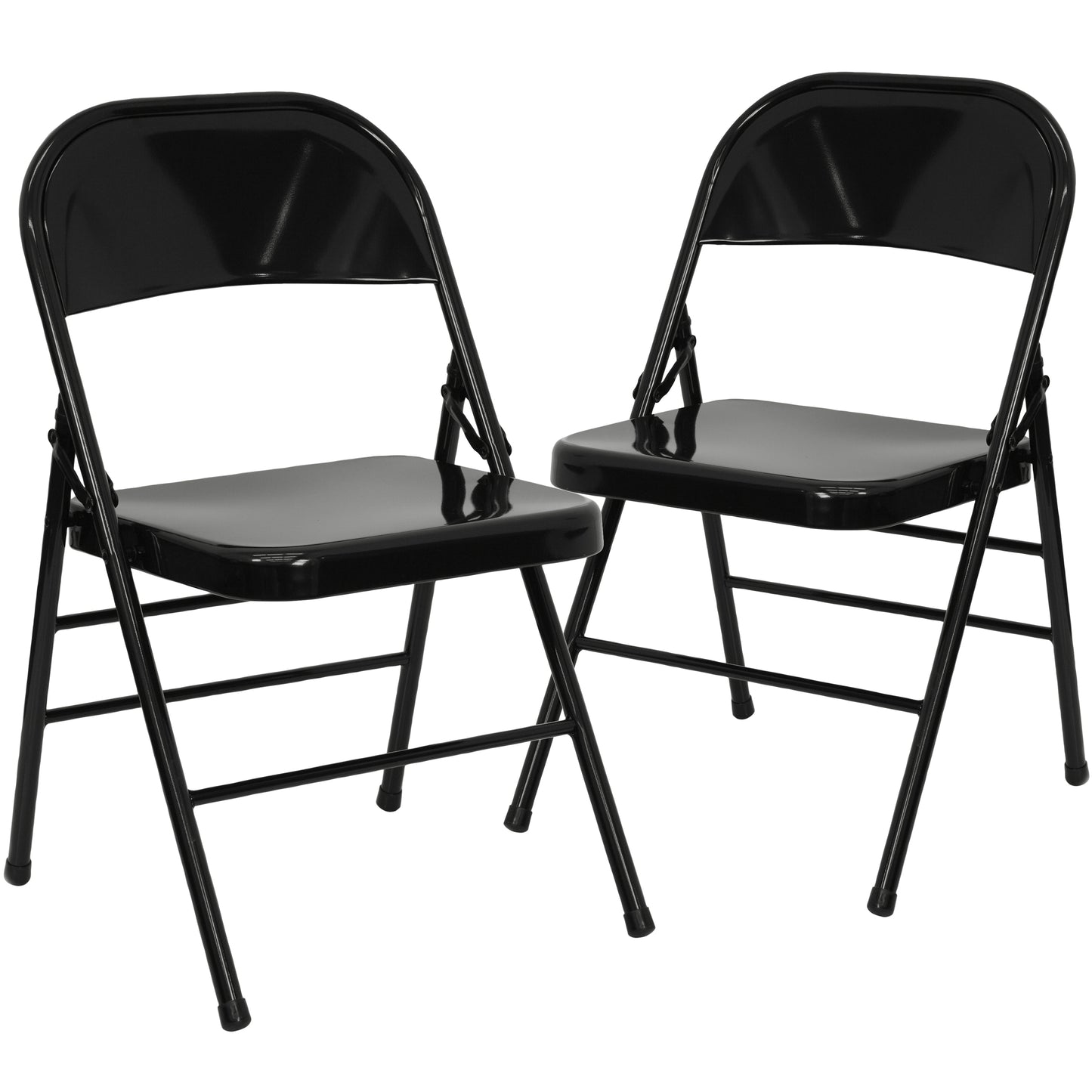 2 Pack HERCULES Series Triple Braced & Double Hinged Black Metal Folding Chair Black 2-HF3-MC-309AS-BK-GG