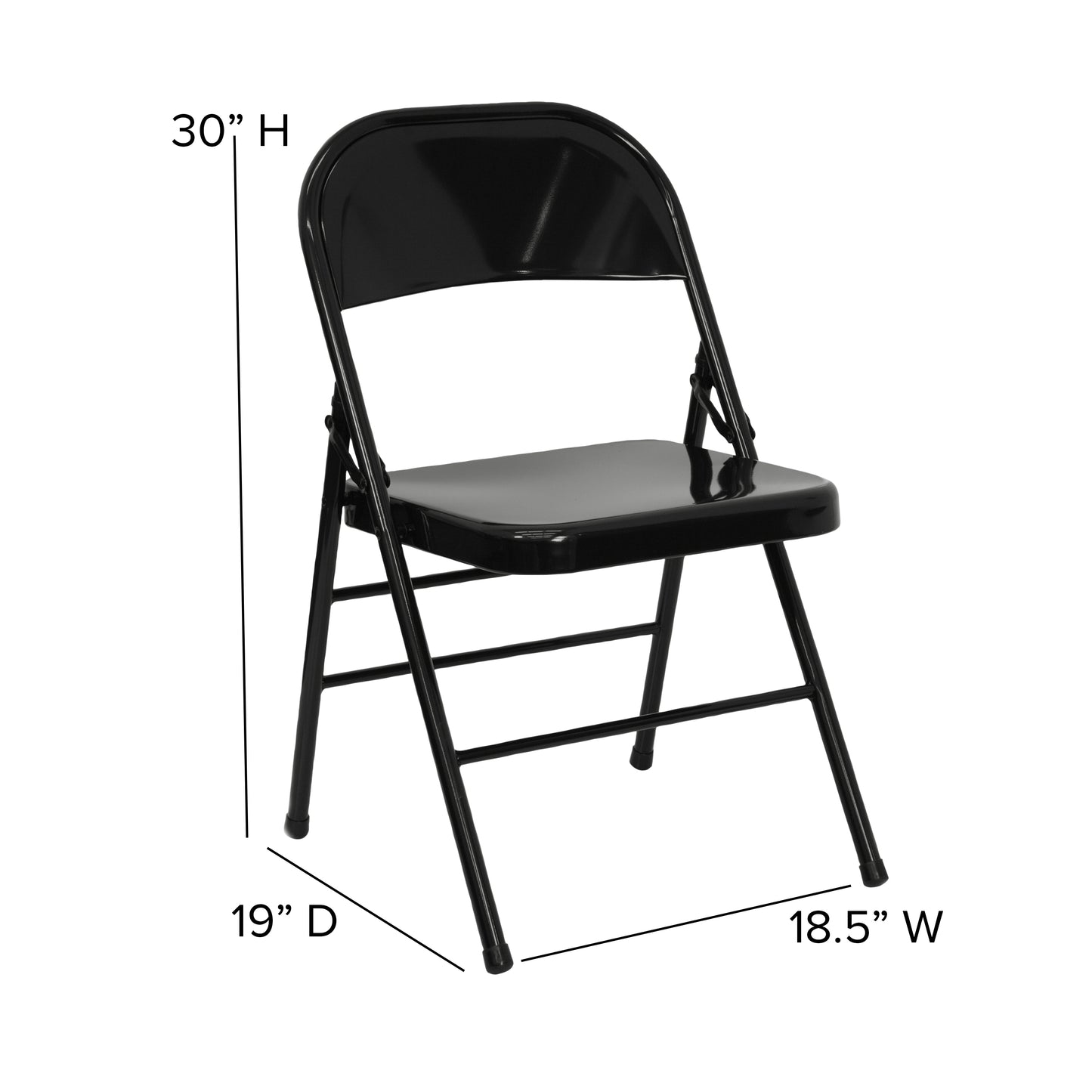 2 Pack HERCULES Series Triple Braced & Double Hinged Black Metal Folding Chair Black 2-HF3-MC-309AS-BK-GG