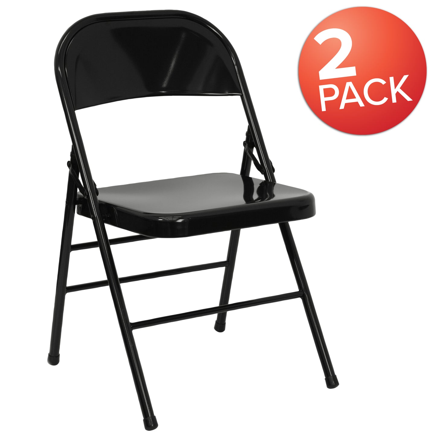 2 Pack HERCULES Series Triple Braced & Double Hinged Black Metal Folding Chair Black 2-HF3-MC-309AS-BK-GG