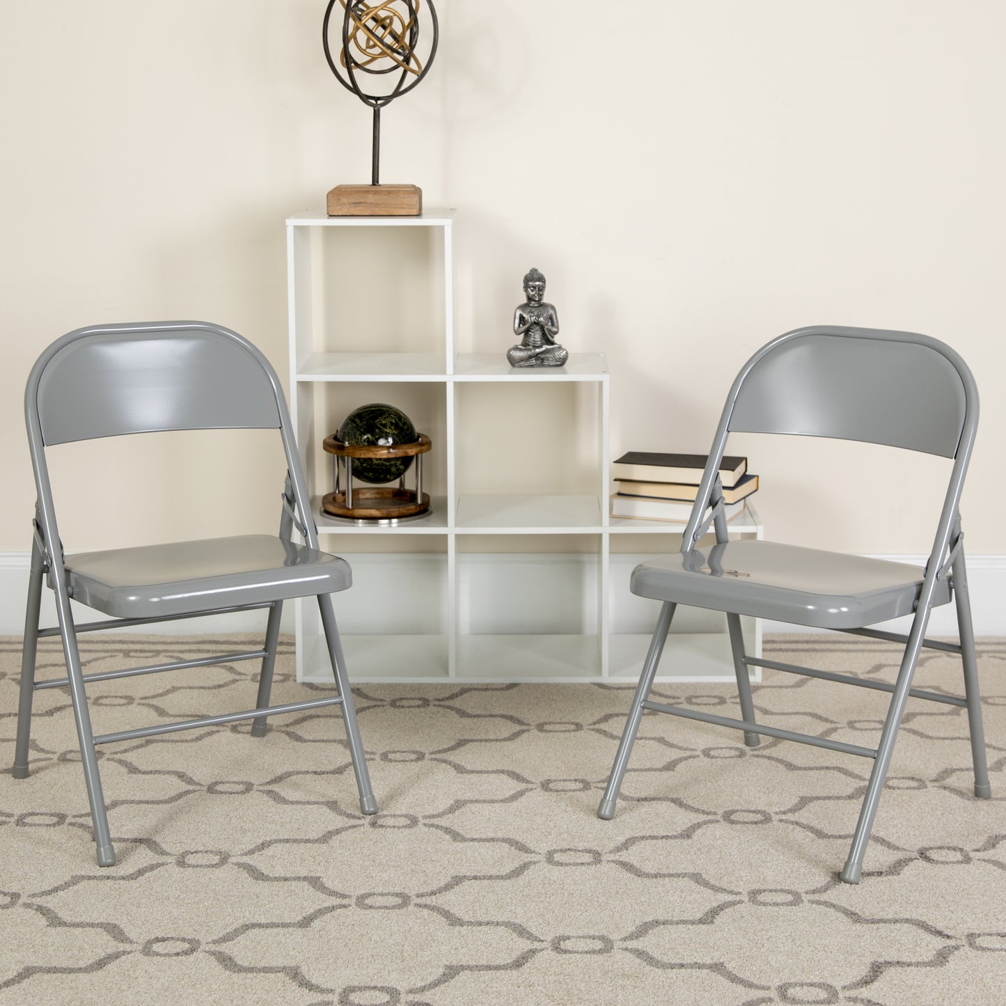 2 Pack HERCULES Series Triple Braced & Double Hinged Gray Metal Folding Chair Gray 2-HF3-MC-309AS-GY-GG
