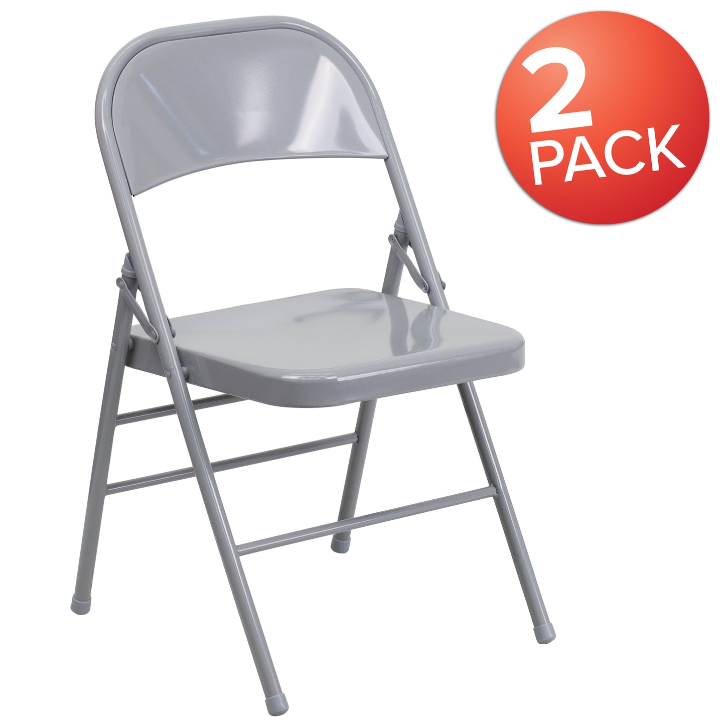 2 Pack HERCULES Series Triple Braced & Double Hinged Gray Metal Folding Chair Gray 2-HF3-MC-309AS-GY-GG