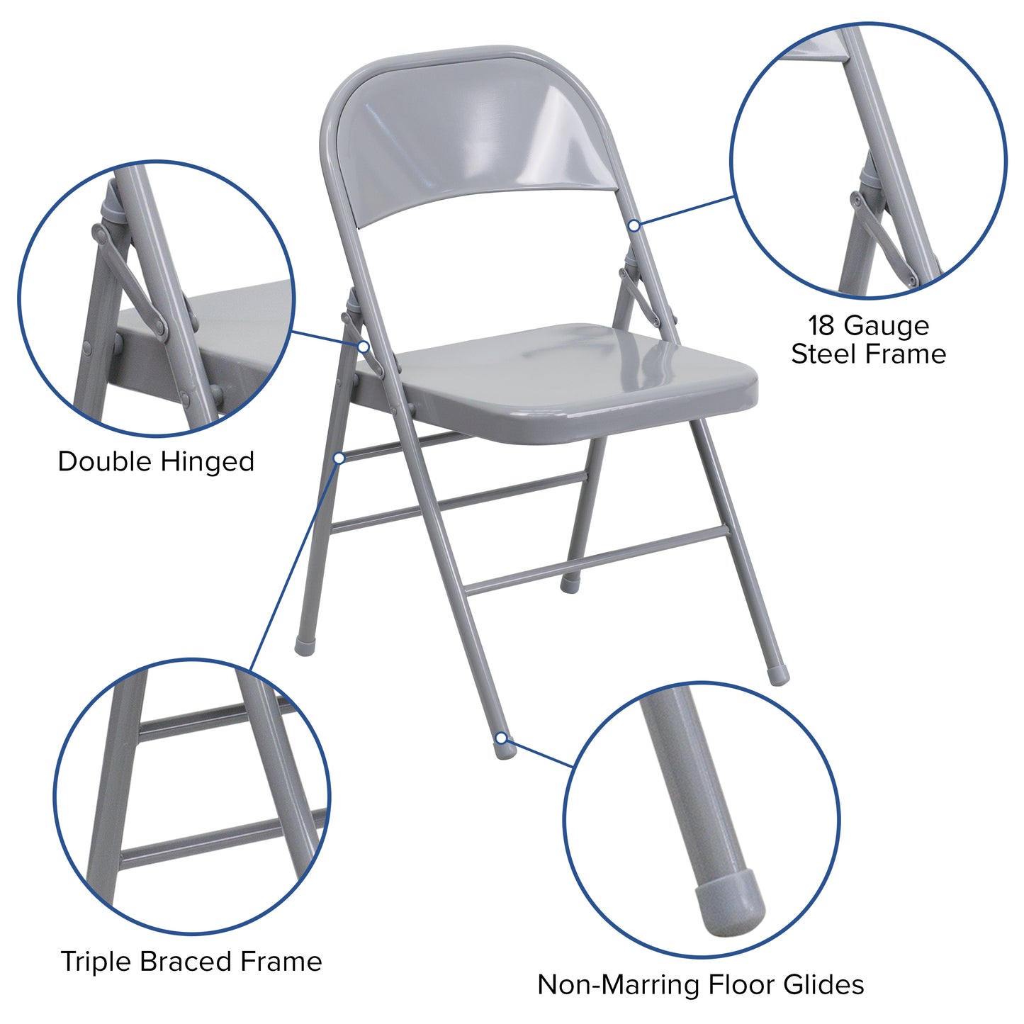 2 Pack HERCULES Series Triple Braced & Double Hinged Gray Metal Folding Chair Gray 2-HF3-MC-309AS-GY-GG