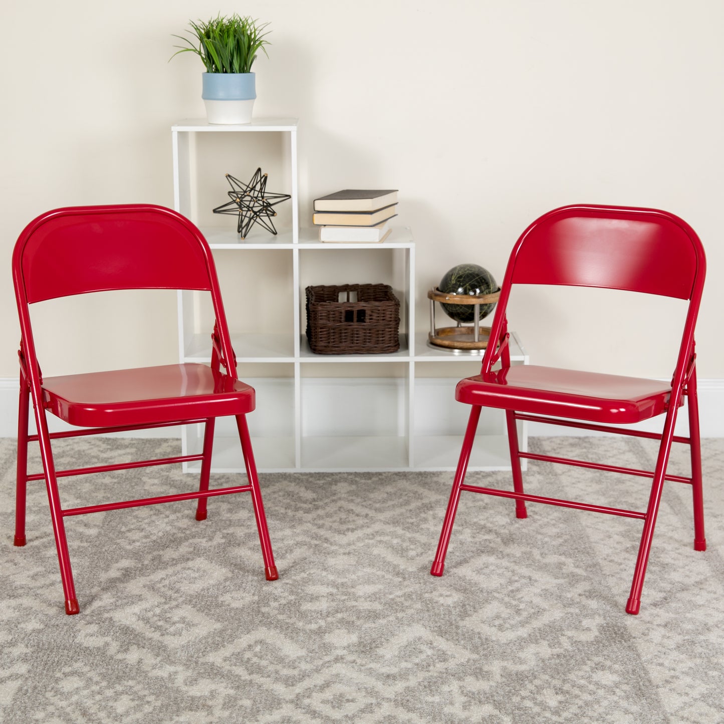 2 Pack HERCULES Series Triple Braced & Double Hinged Red Metal Folding Chair Red