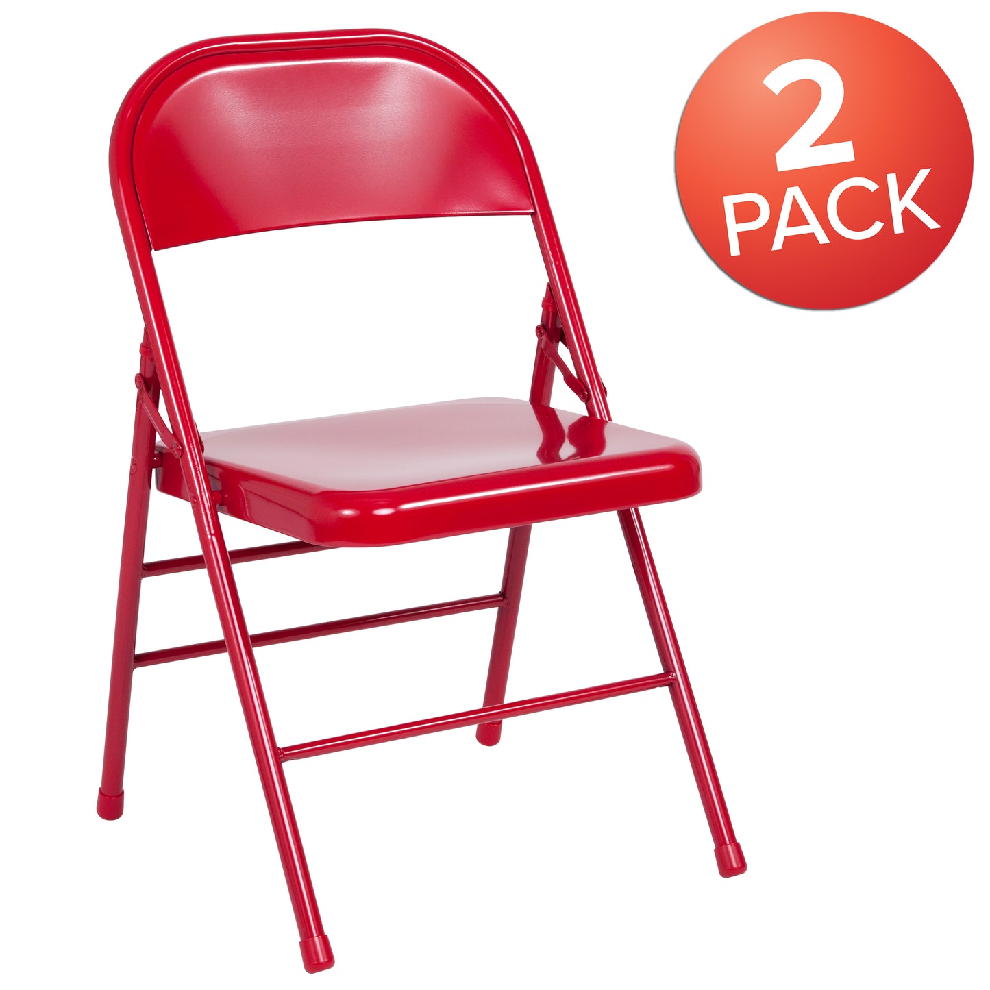 2 Pack HERCULES Series Triple Braced & Double Hinged Red Metal Folding Chair Red