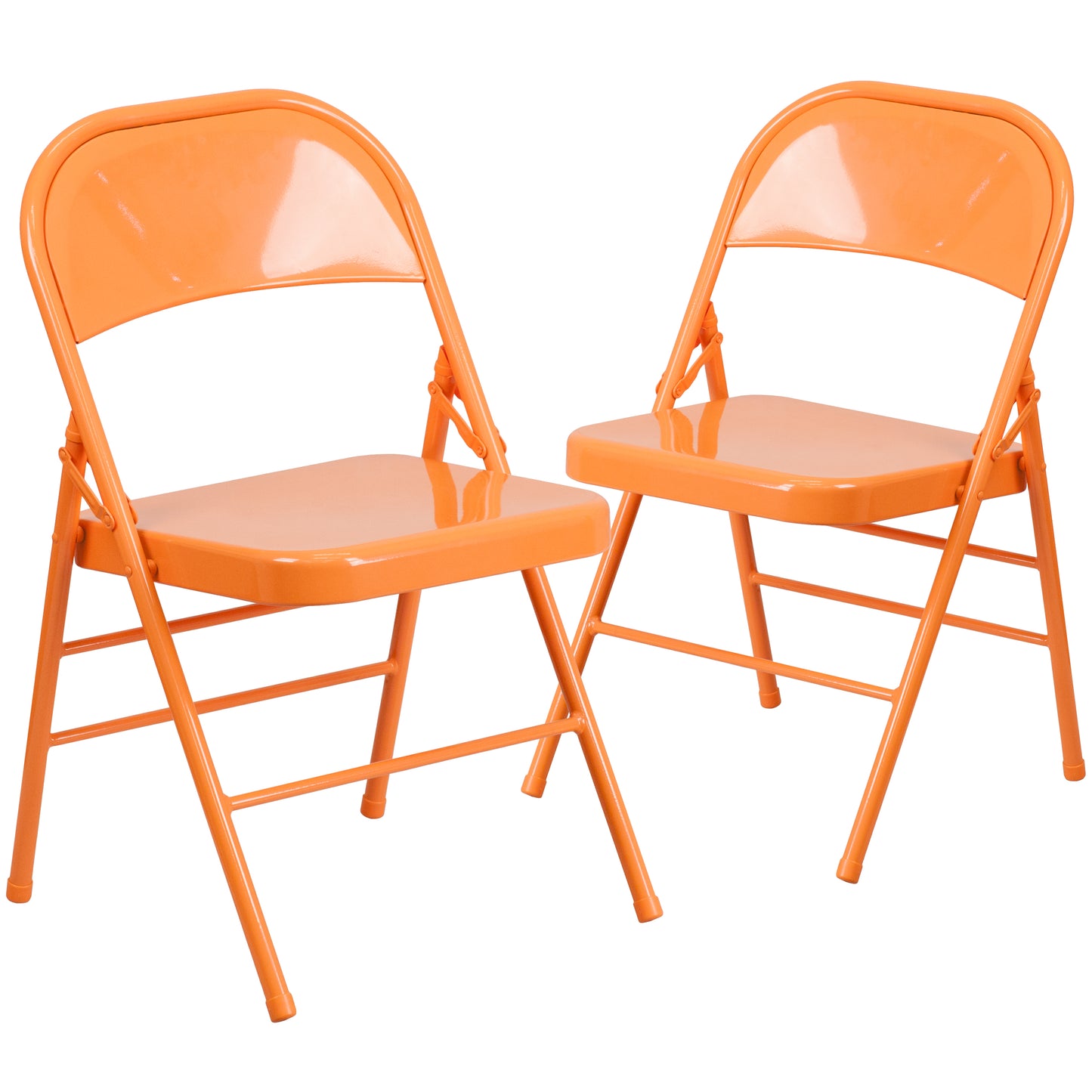 2 Pack HERCULES COLORBURST Series Orange Marmalade Triple Braced & Double Hinged Metal Folding Chair Orange Marmalade 2-HF3-ORANGE-GG