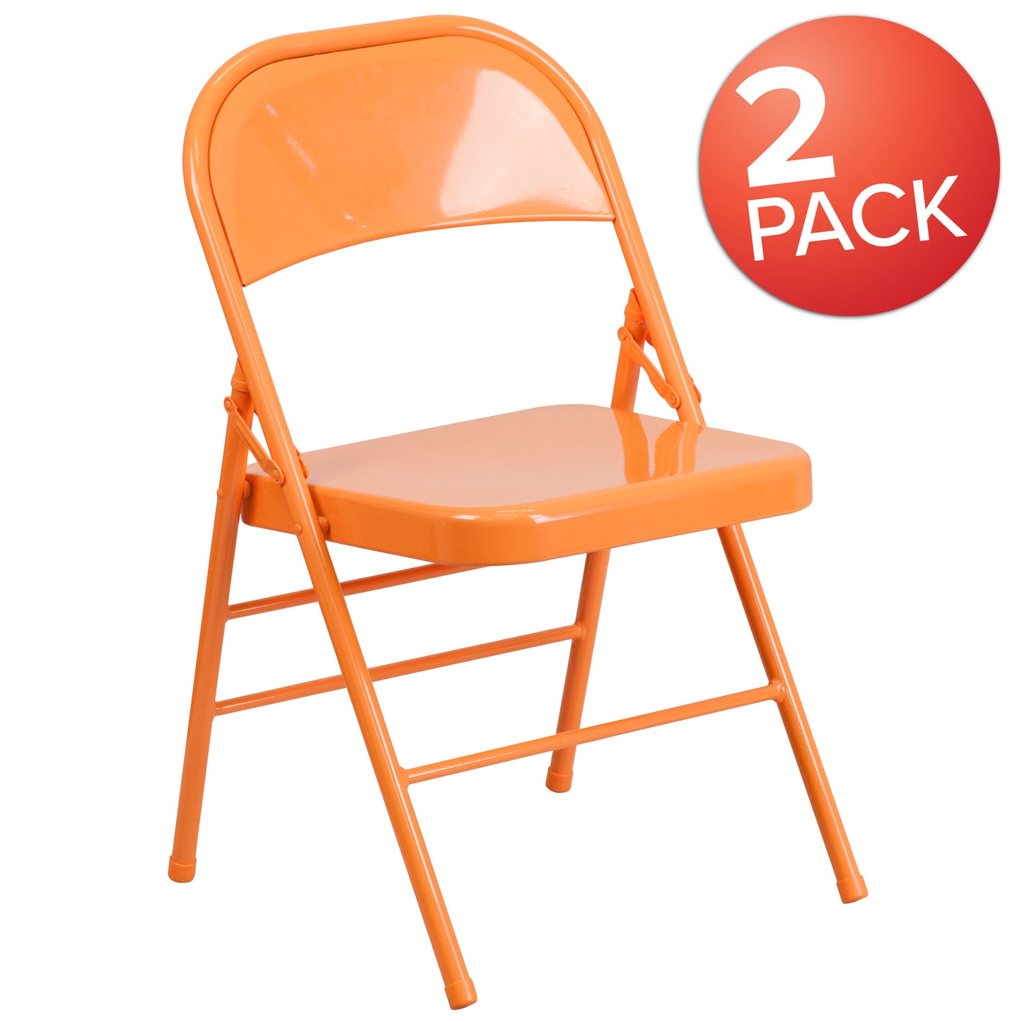 2 Pack HERCULES COLORBURST Series Orange Marmalade Triple Braced & Double Hinged Metal Folding Chair Orange Marmalade 2-HF3-ORANGE-GG