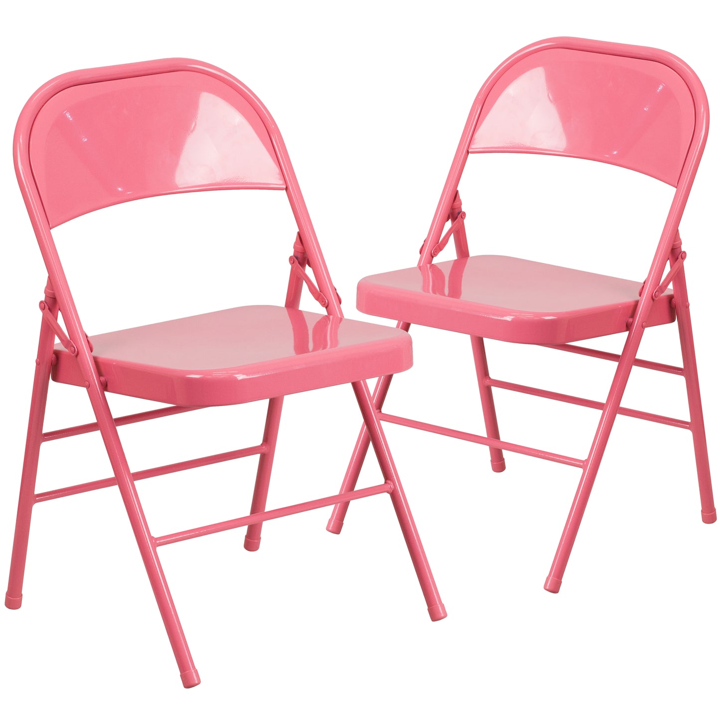 2 Pack HERCULES COLORBURST Series Bubblegum Pink Triple Braced & Double Hinged Metal Folding Chair Bubblegum Pink 2-HF3-PINK-GG