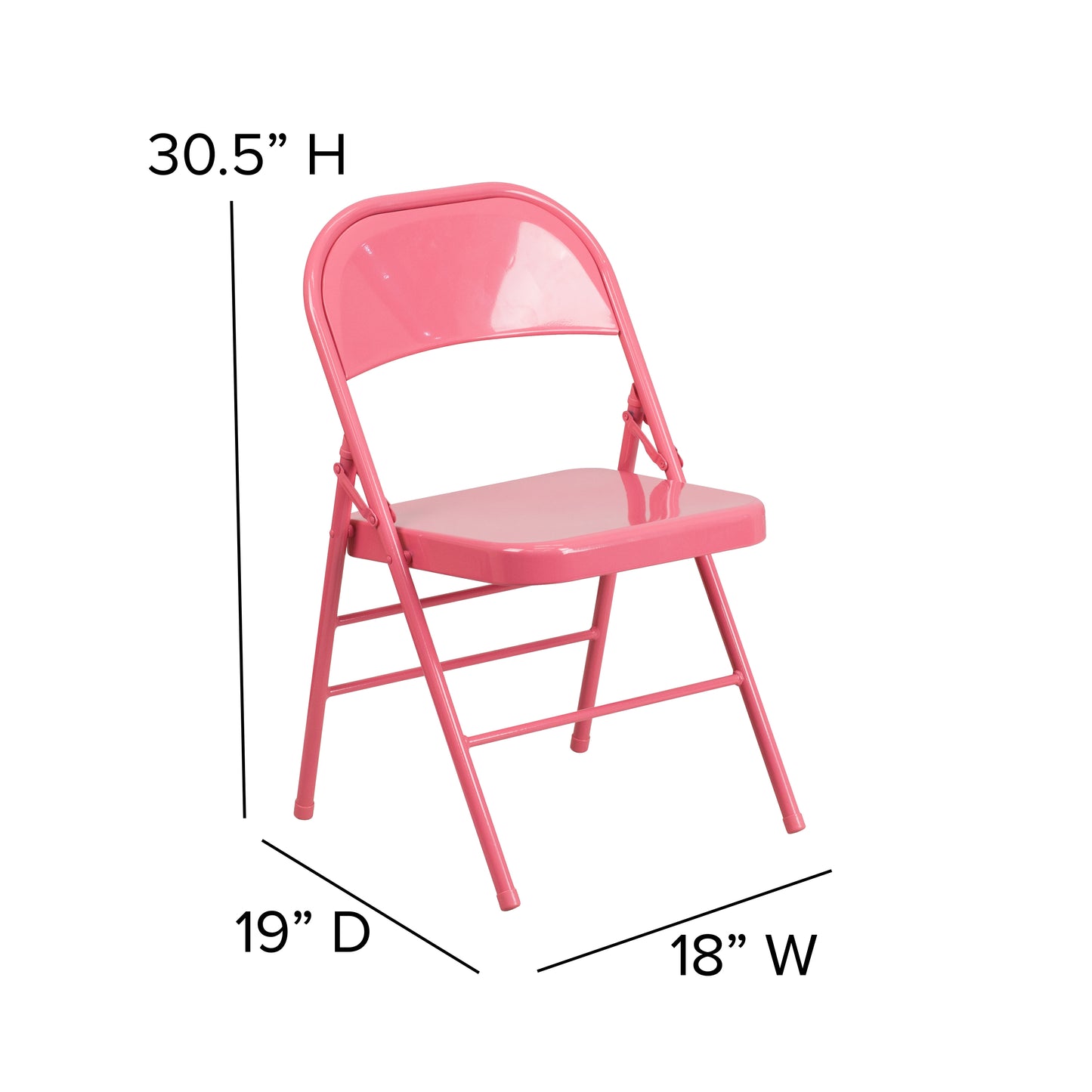 2 Pack HERCULES COLORBURST Series Bubblegum Pink Triple Braced & Double Hinged Metal Folding Chair Bubblegum Pink 2-HF3-PINK-GG