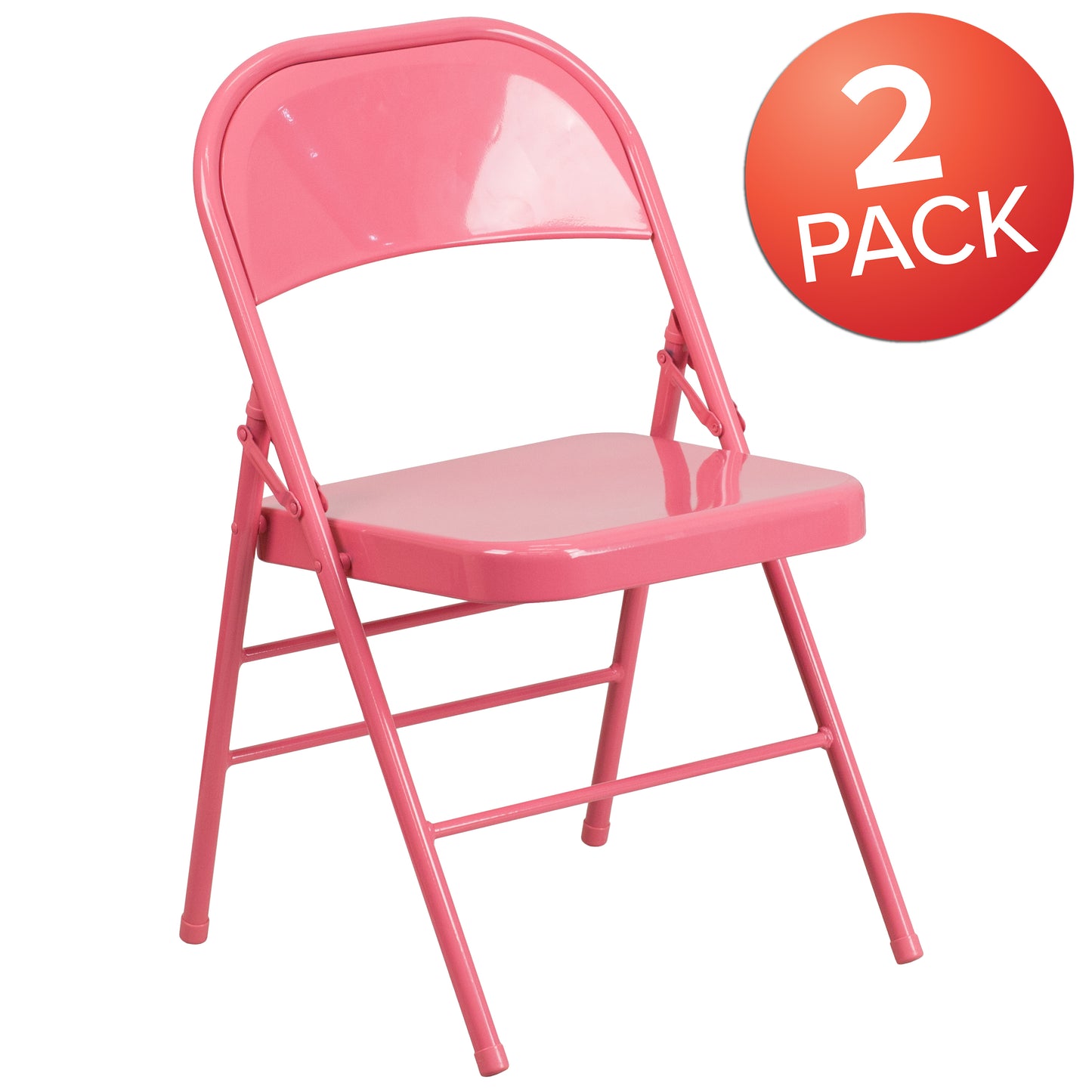 2 Pack HERCULES COLORBURST Series Bubblegum Pink Triple Braced & Double Hinged Metal Folding Chair Bubblegum Pink 2-HF3-PINK-GG